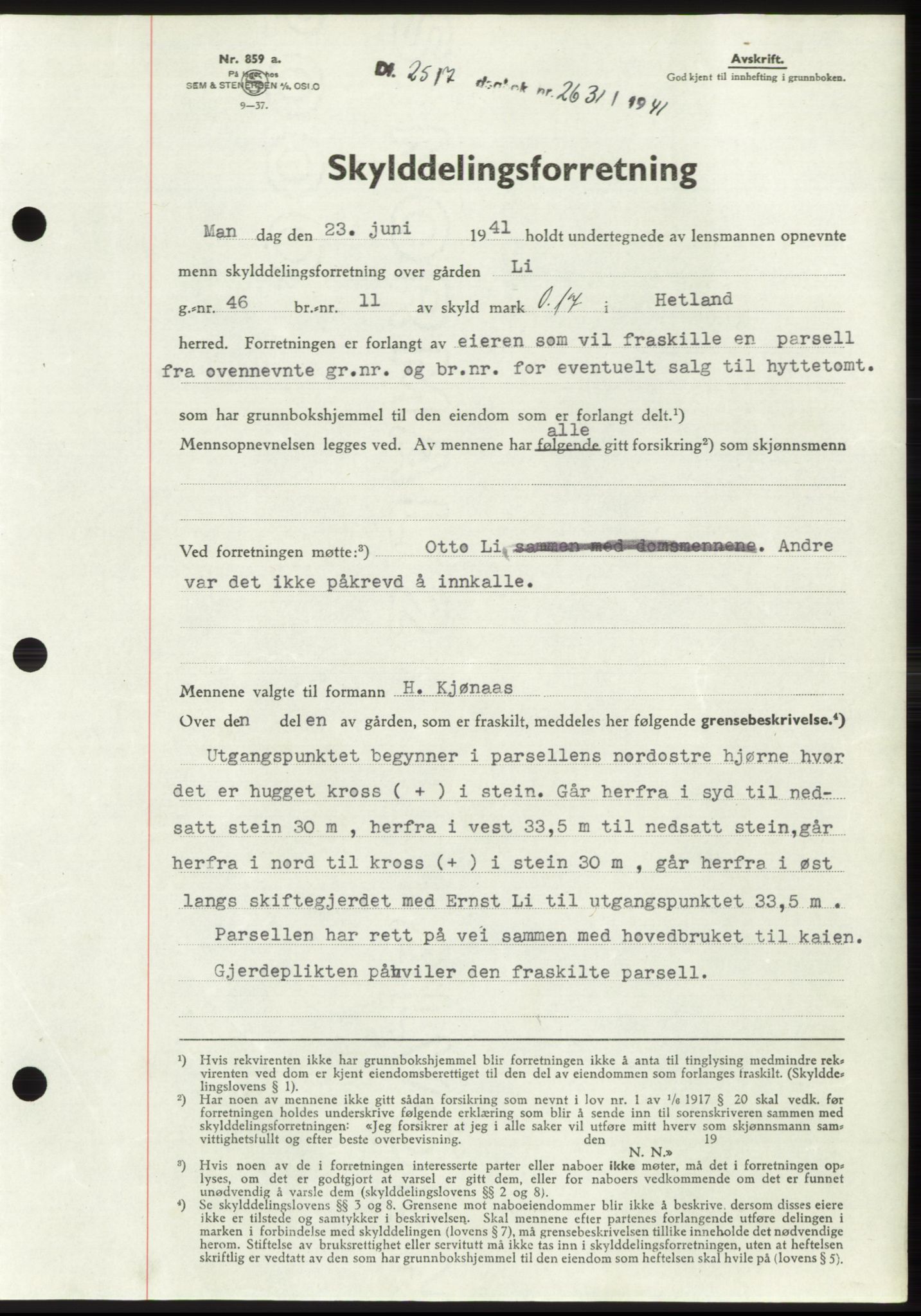 Jæren sorenskriveri, SAST/A-100310/03/G/Gba/L0080: Pantebok, 1941-1941, Dagboknr: 2631/1941