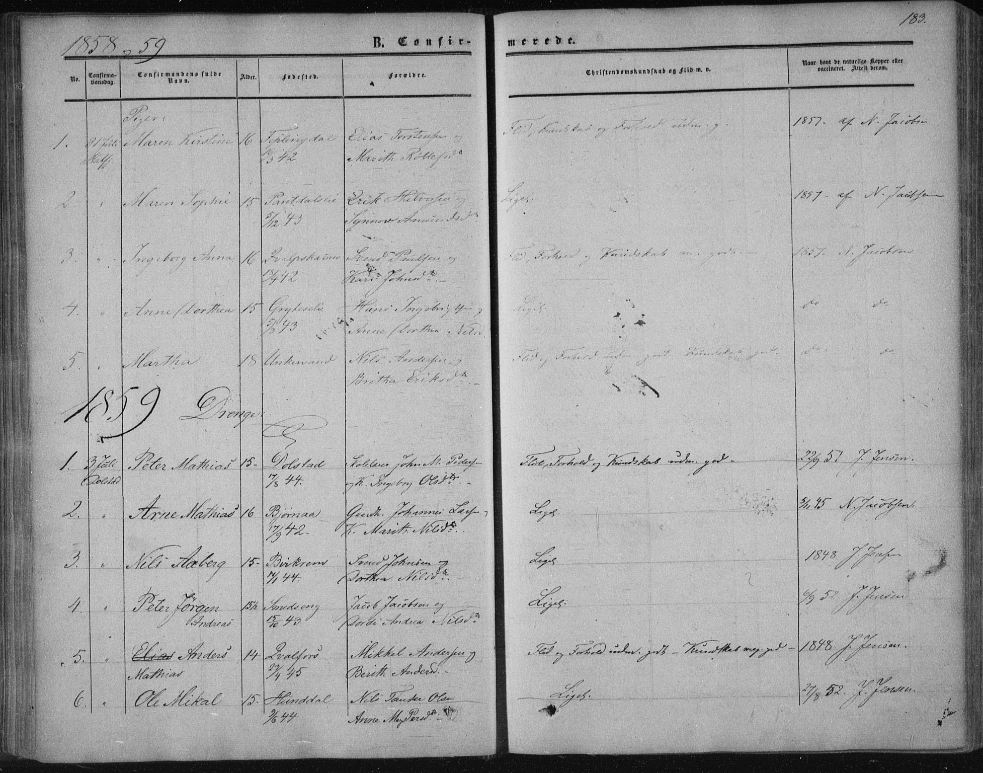 Ministerialprotokoller, klokkerbøker og fødselsregistre - Nordland, SAT/A-1459/820/L0293: Ministerialbok nr. 820A14, 1855-1865, s. 183