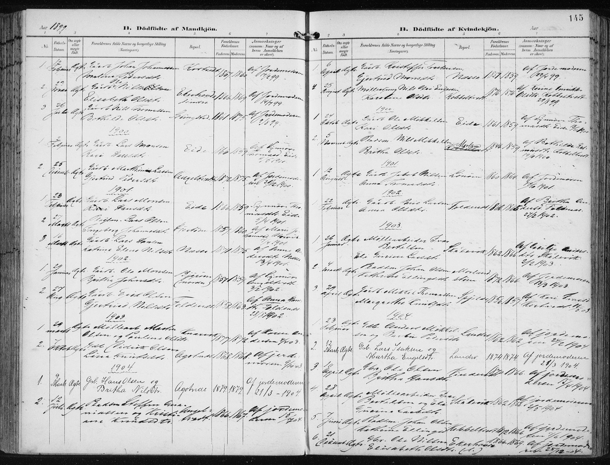 Fjell sokneprestembete, AV/SAB-A-75301/H/Haa: Ministerialbok nr. A  9, 1899-1910, s. 145