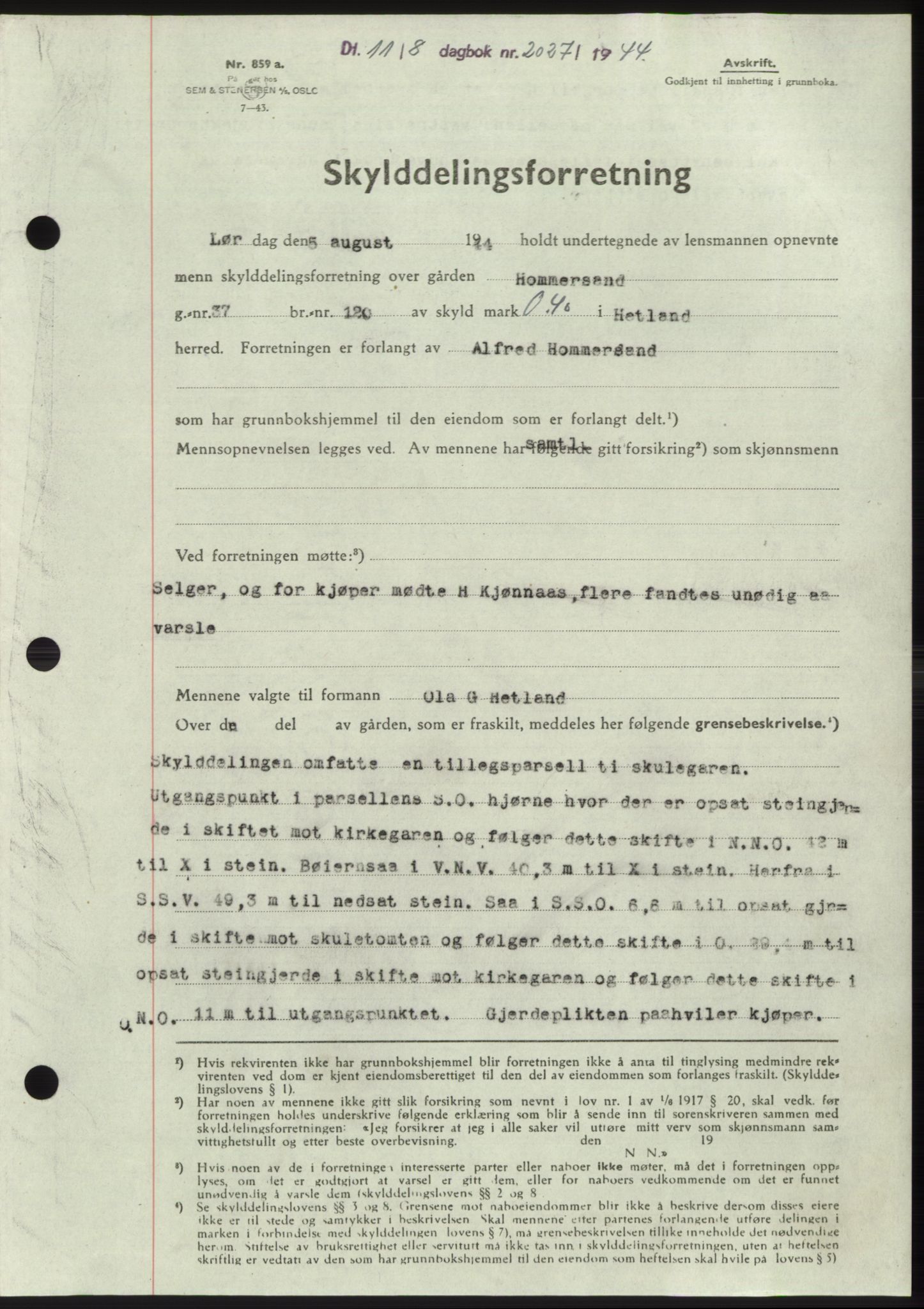 Jæren sorenskriveri, SAST/A-100310/03/G/Gba/L0087: Pantebok, 1944-1945, Dagboknr: 2027/1944