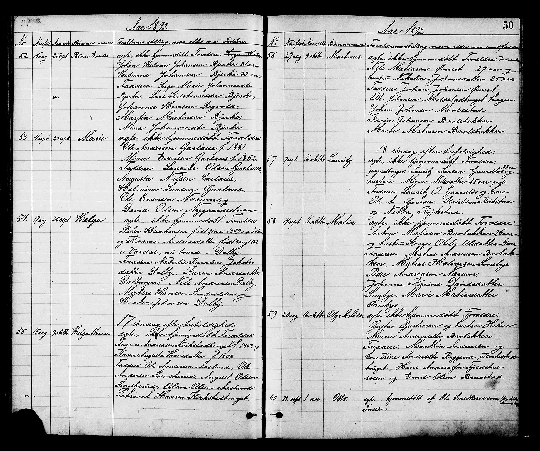 Vestre Toten prestekontor, AV/SAH-PREST-108/H/Ha/Hab/L0008: Klokkerbok nr. 8, 1885-1900, s. 50