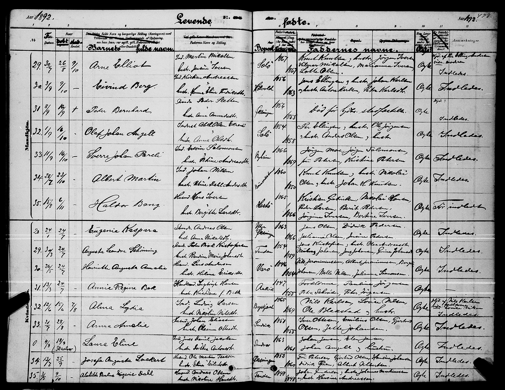 Ministerialprotokoller, klokkerbøker og fødselsregistre - Nordland, AV/SAT-A-1459/834/L0513: Klokkerbok nr. 834C04, 1877-1892, s. 473