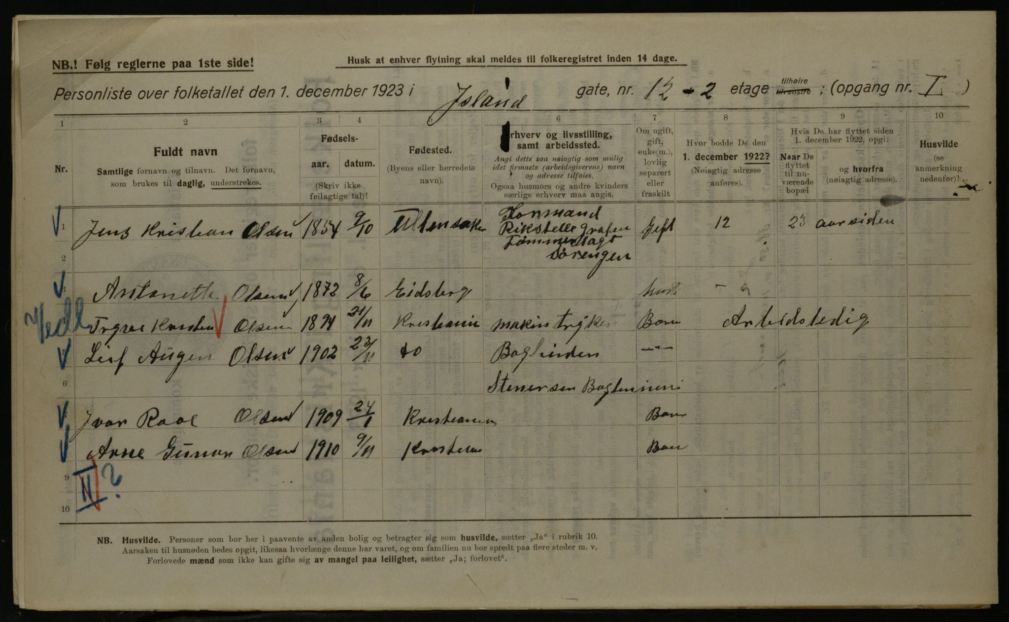 OBA, Kommunal folketelling 1.12.1923 for Kristiania, 1923, s. 49861