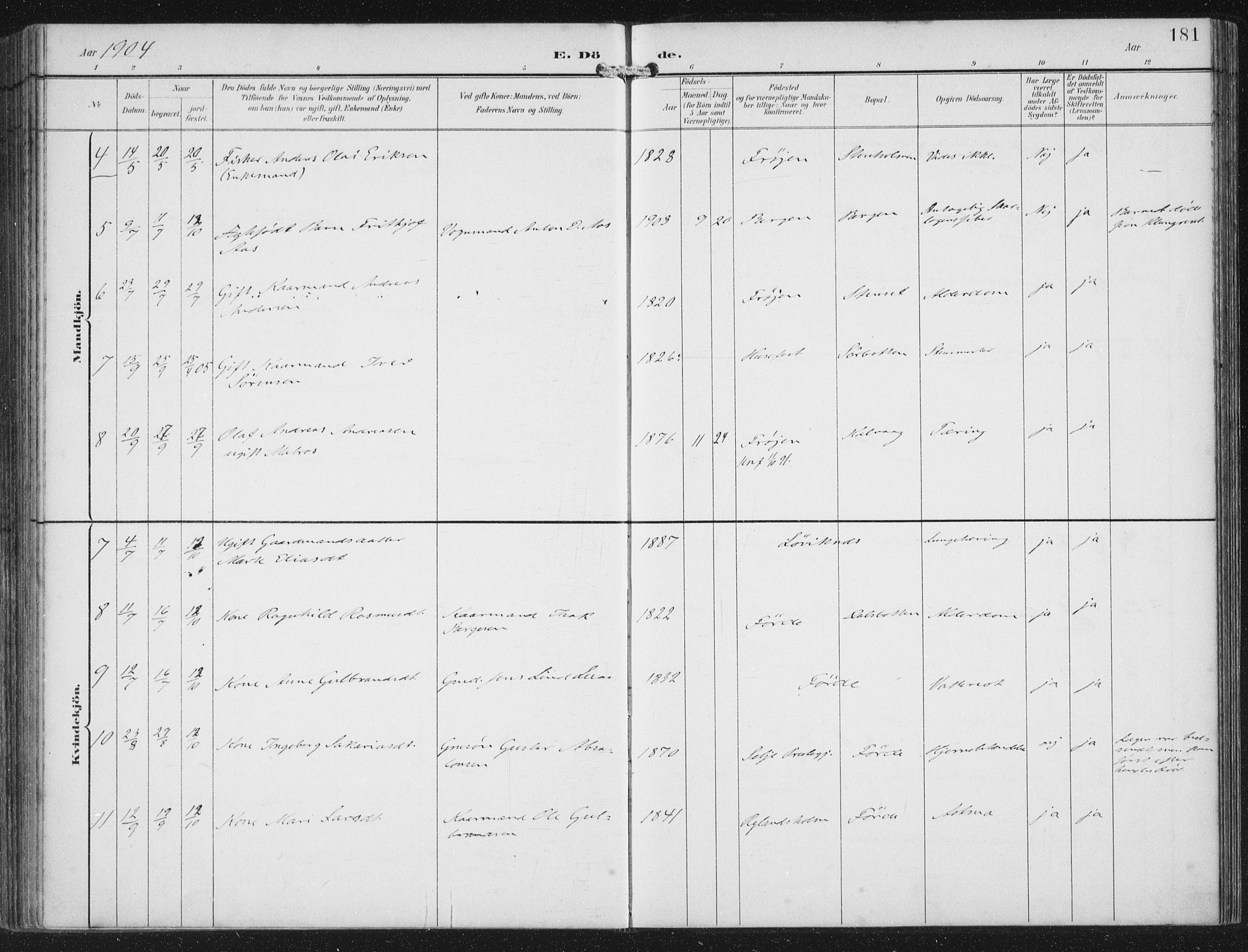 Bremanger sokneprestembete, AV/SAB-A-82201/H/Haa/Haab/L0002: Ministerialbok nr. B  2, 1896-1908, s. 181