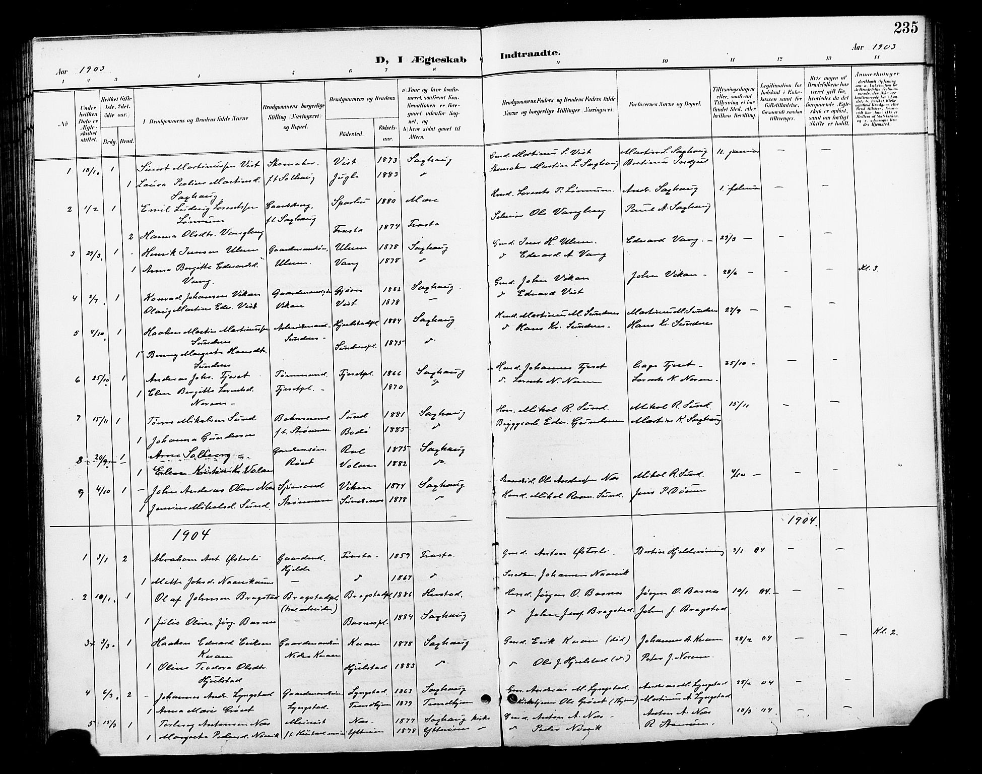 Ministerialprotokoller, klokkerbøker og fødselsregistre - Nord-Trøndelag, SAT/A-1458/730/L0302: Klokkerbok nr. 730C05, 1898-1924, s. 235