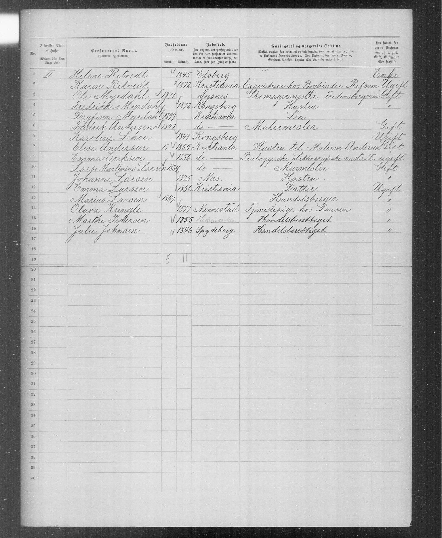 OBA, Kommunal folketelling 31.12.1899 for Kristiania kjøpstad, 1899, s. 5425