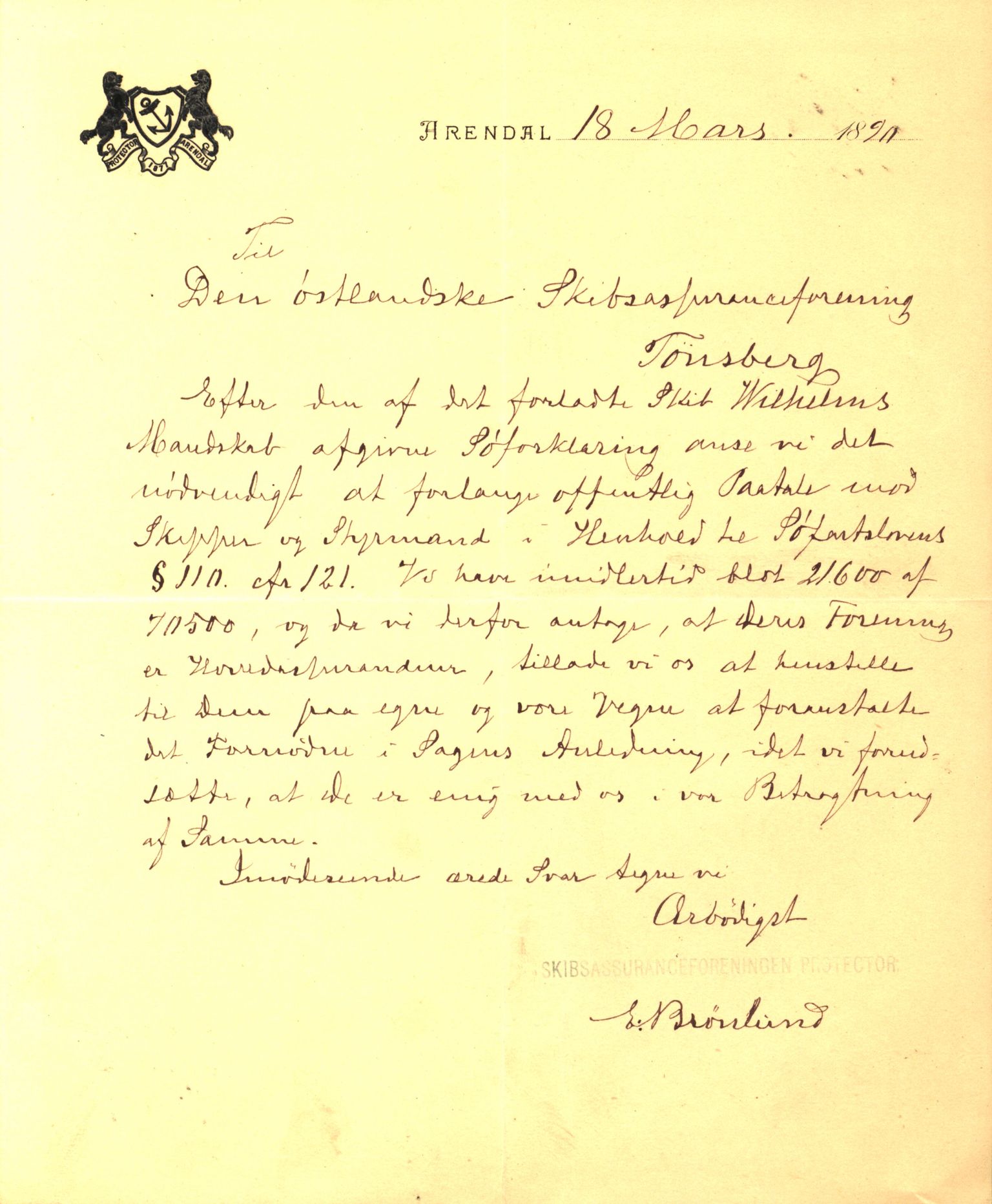 Pa 63 - Østlandske skibsassuranceforening, VEMU/A-1079/G/Ga/L0023/0008: Havaridokumenter / Immanuel, Wilhelm, Tobine, Diaz, Esmeralda, Tjømø, 1889, s. 35