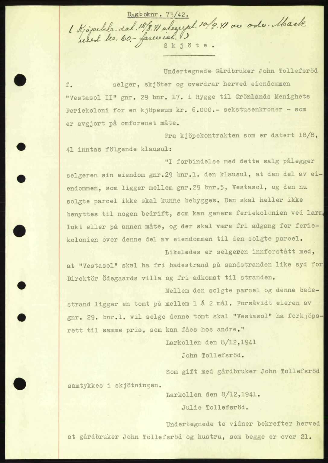 Moss sorenskriveri, SAO/A-10168: Pantebok nr. A9, 1941-1942, Dagboknr: 73/1942