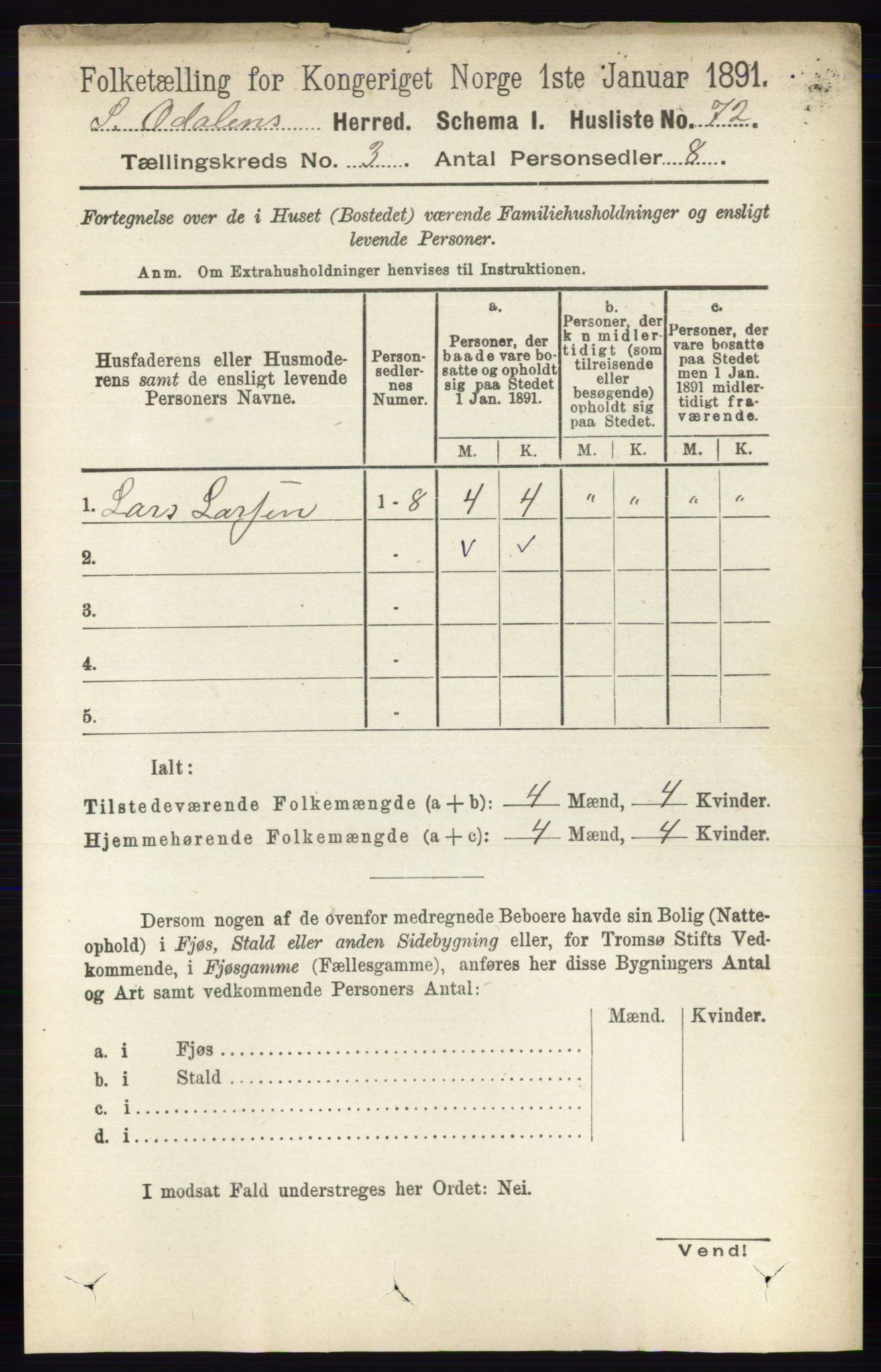 RA, Folketelling 1891 for 0419 Sør-Odal herred, 1891, s. 1147