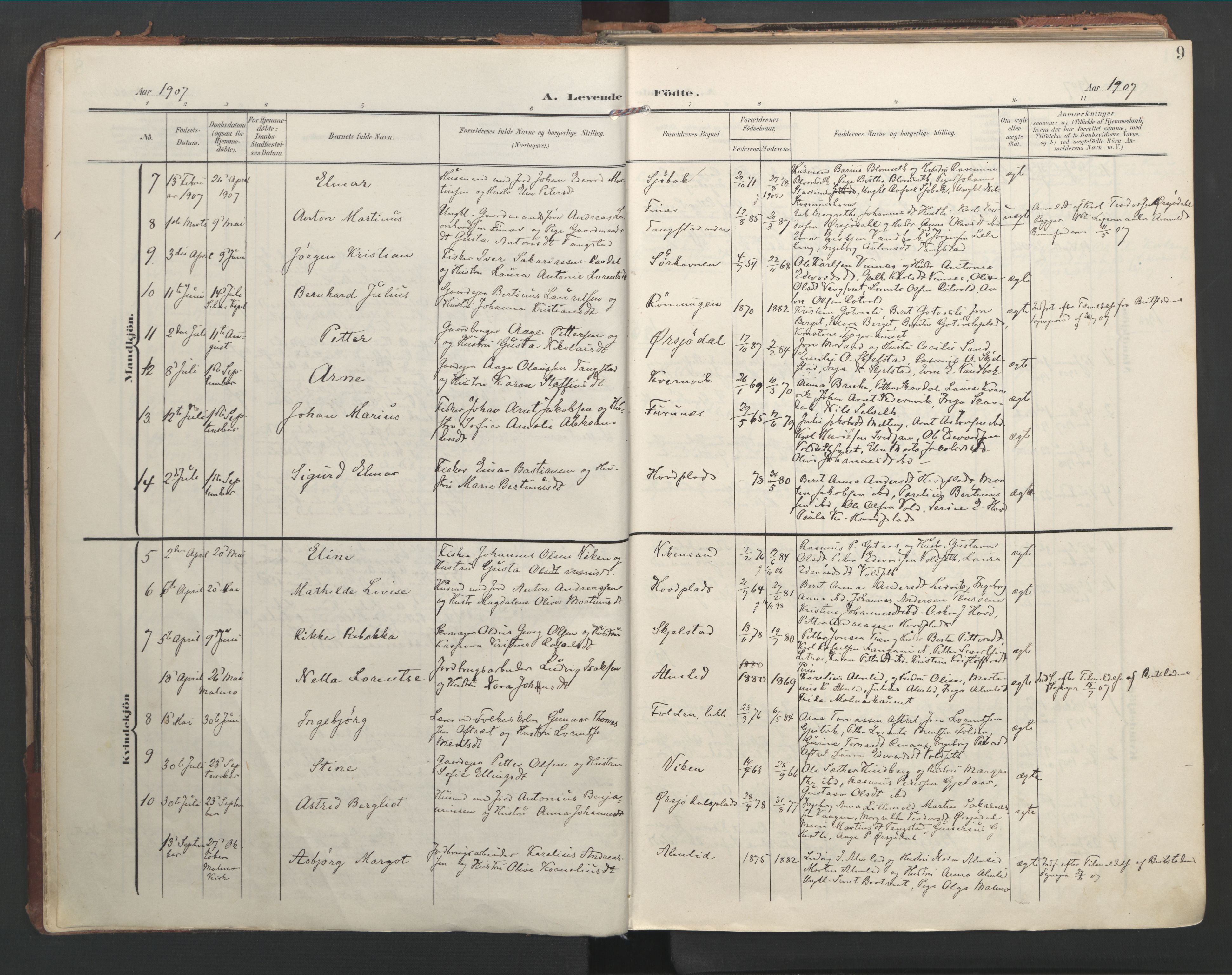 Ministerialprotokoller, klokkerbøker og fødselsregistre - Nord-Trøndelag, SAT/A-1458/744/L0421: Ministerialbok nr. 744A05, 1905-1930, s. 9