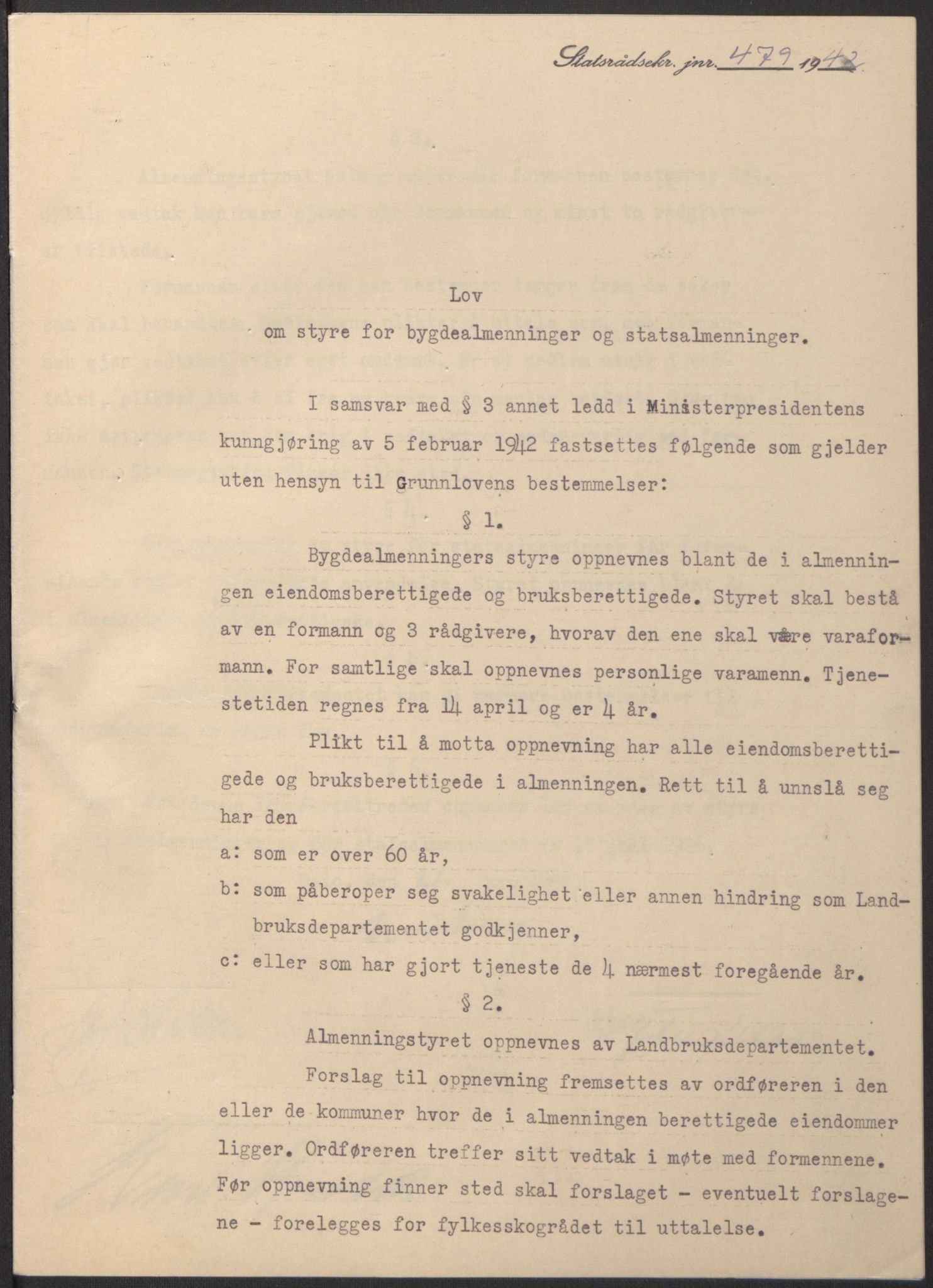 NS-administrasjonen 1940-1945 (Statsrådsekretariatet, de kommisariske statsråder mm), AV/RA-S-4279/D/Db/L0097: Lover I, 1942, s. 342