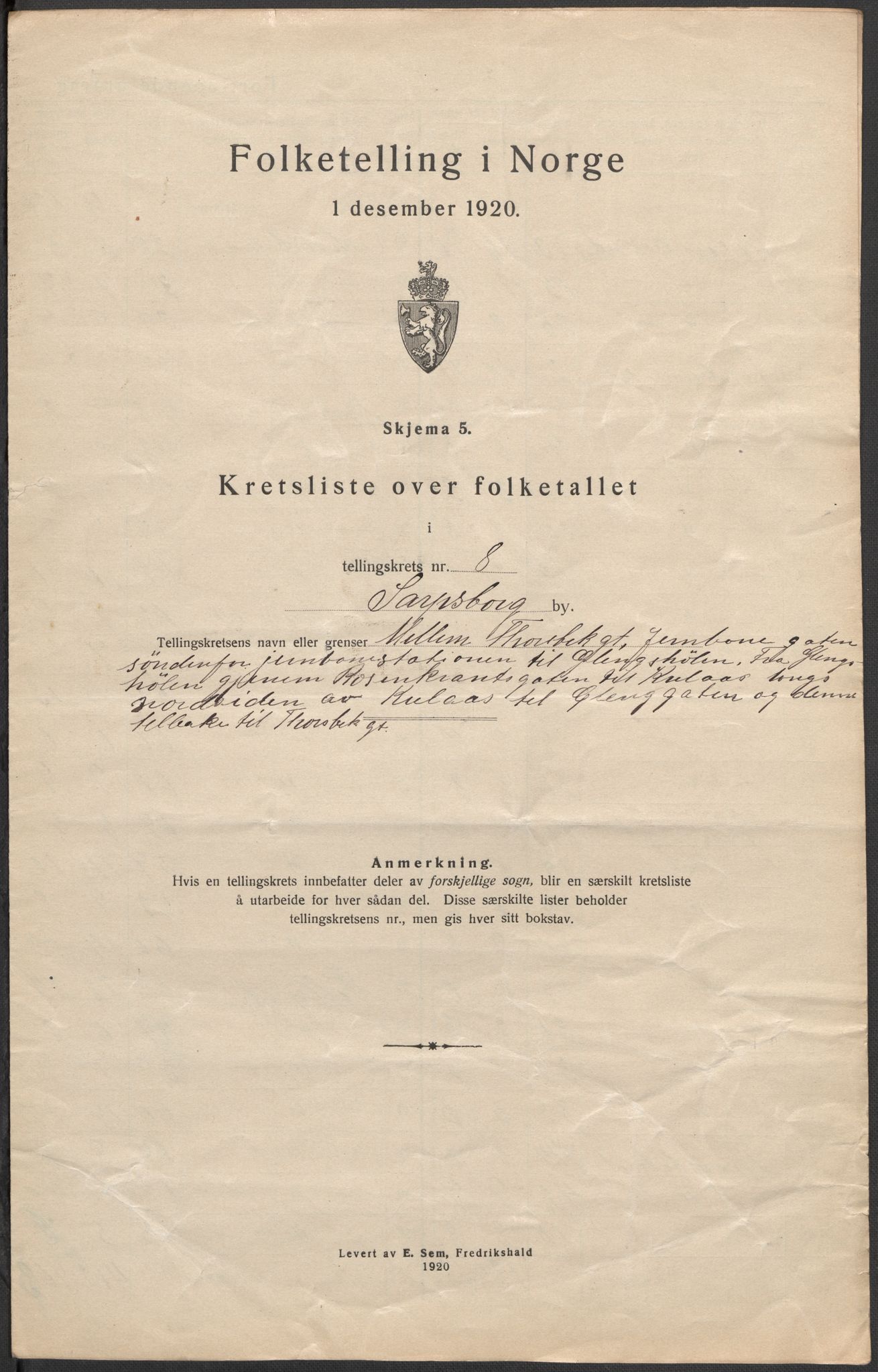 SAO, Folketelling 1920 for 0102 Sarpsborg kjøpstad, 1920, s. 25