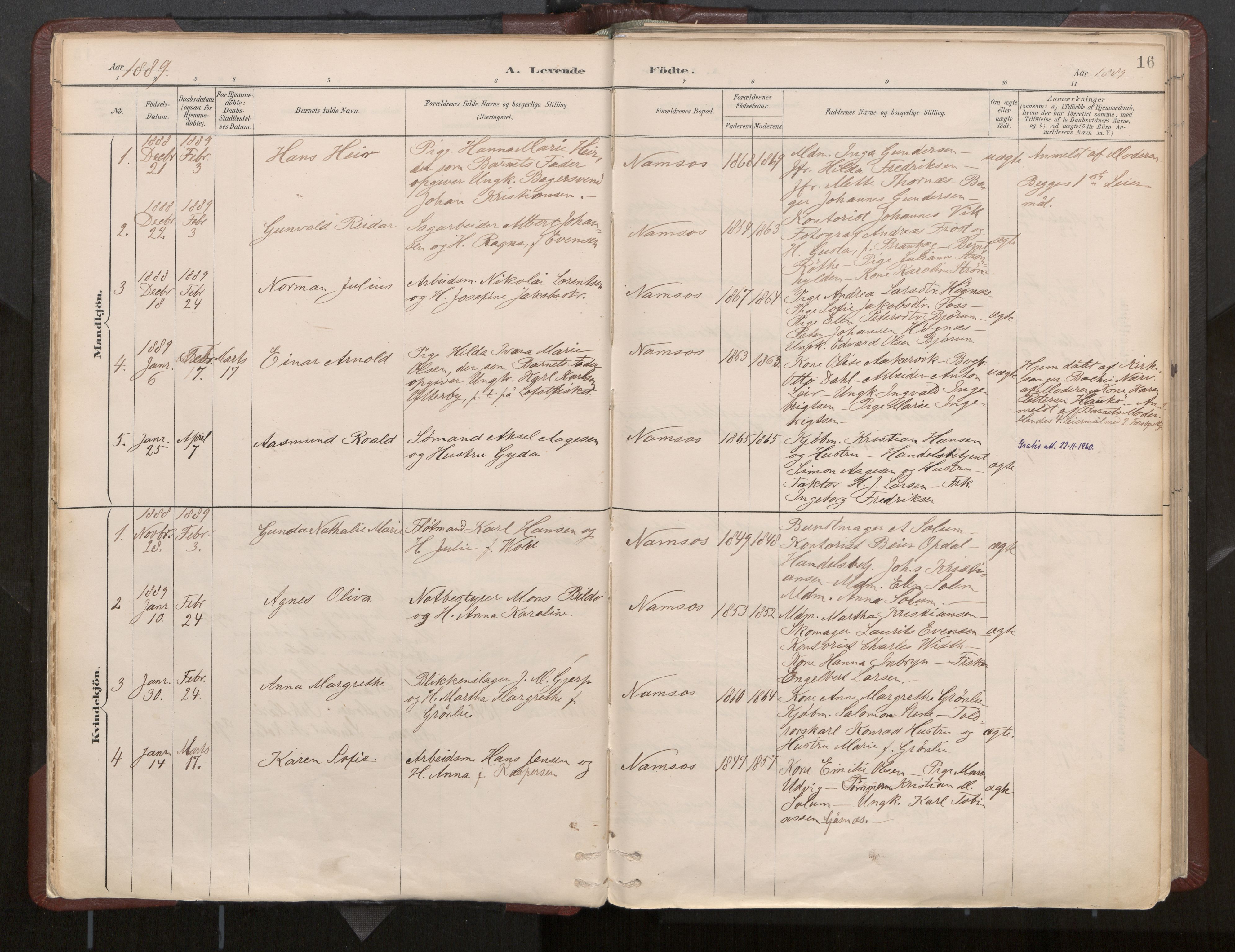 Ministerialprotokoller, klokkerbøker og fødselsregistre - Nord-Trøndelag, AV/SAT-A-1458/768/L0574: Ministerialbok nr. 768A08, 1887-1927, s. 16