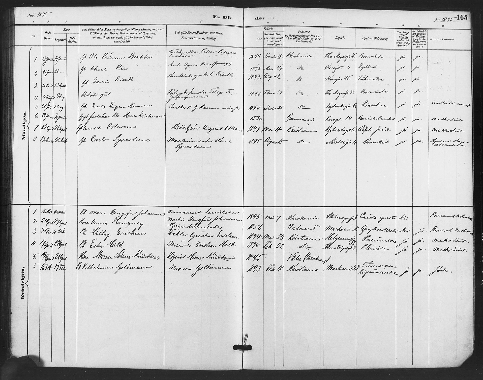 Paulus prestekontor Kirkebøker, AV/SAO-A-10871/F/Fa/L0011: Ministerialbok nr. 11, 1889-1897, s. 165