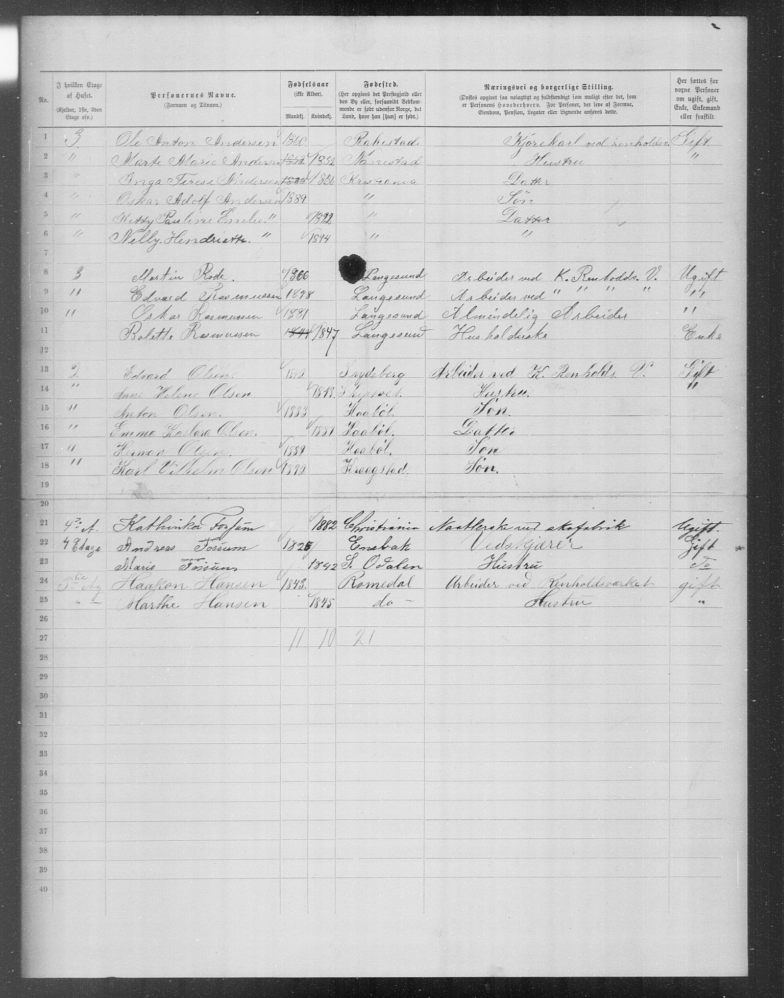 OBA, Kommunal folketelling 31.12.1899 for Kristiania kjøpstad, 1899, s. 11185