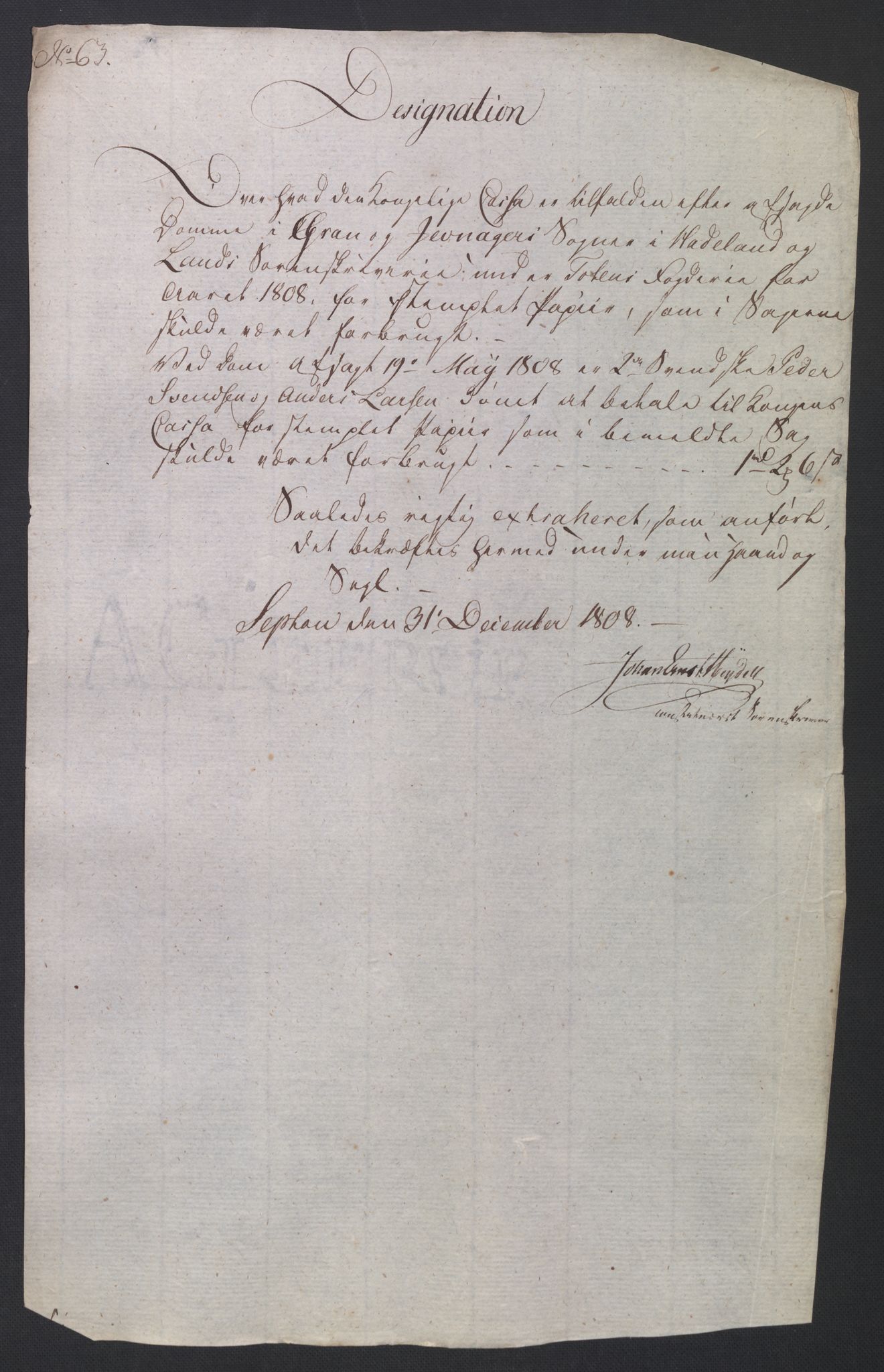 Rentekammeret inntil 1814, Reviderte regnskaper, Fogderegnskap, AV/RA-EA-4092/R19/L1396: Fogderegnskap Toten, Hadeland og Vardal, 1808, s. 263