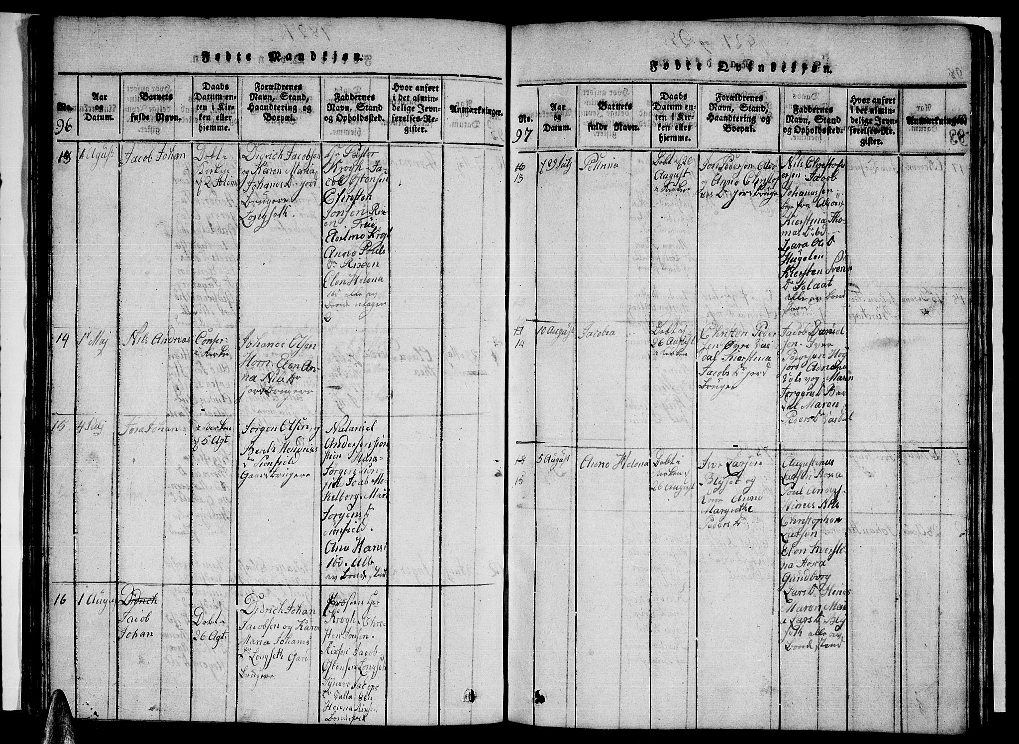 Ministerialprotokoller, klokkerbøker og fødselsregistre - Nordland, AV/SAT-A-1459/838/L0554: Klokkerbok nr. 838C01, 1820-1828, s. 96-97