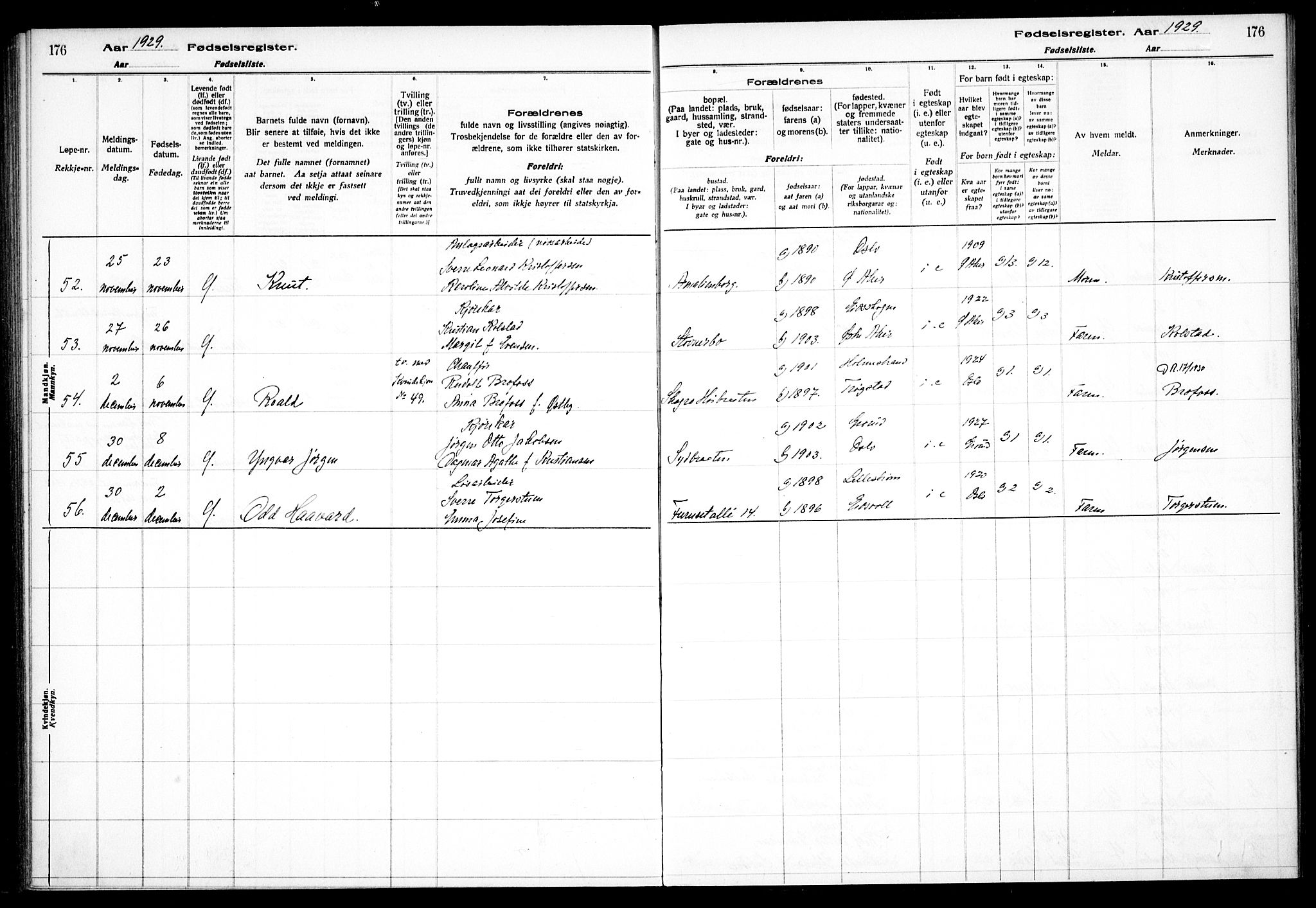 Østre Aker prestekontor Kirkebøker, AV/SAO-A-10840/J/Jb/L0001: Fødselsregister nr. II 1, 1916-1932, s. 176