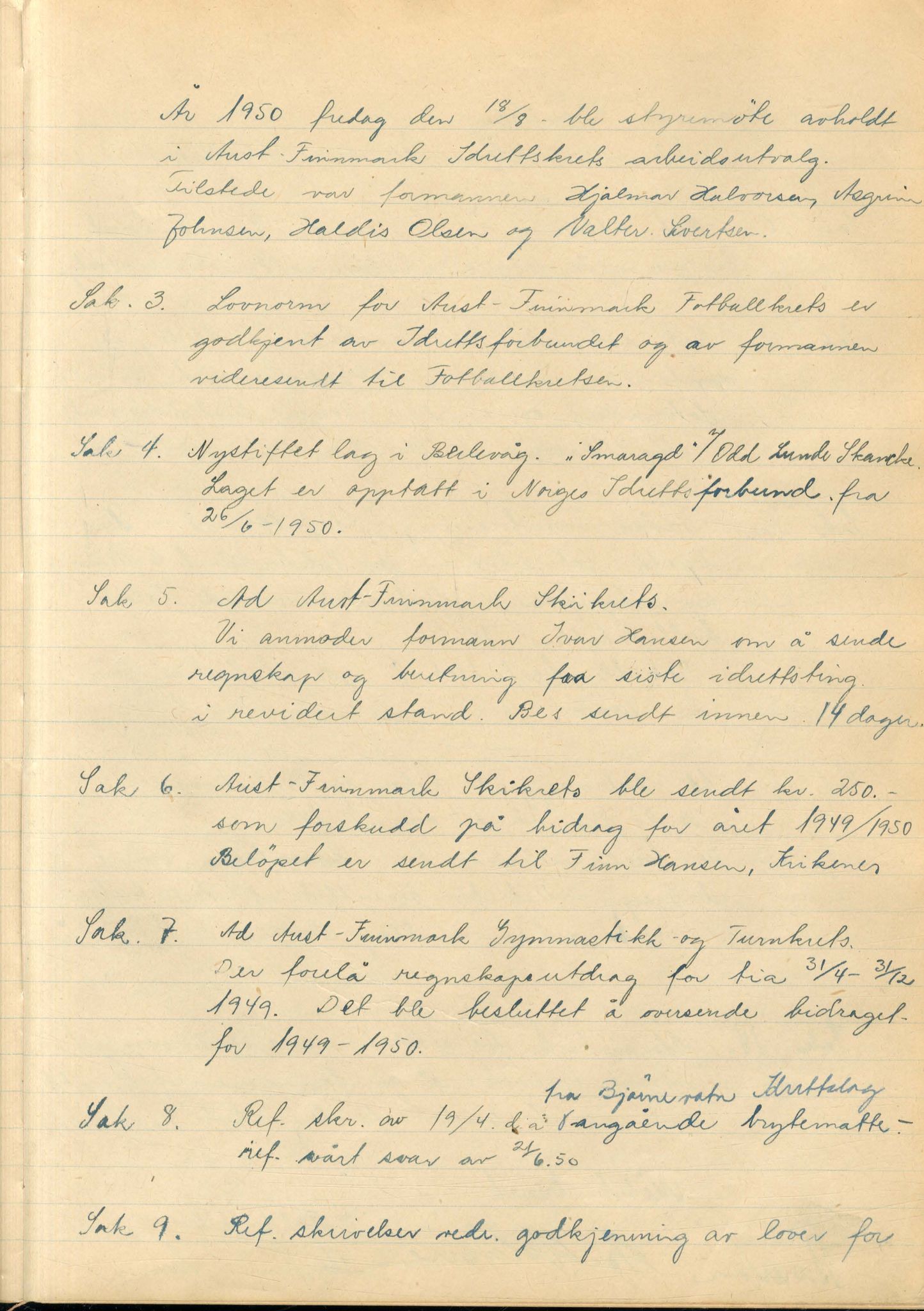 Aust-Finnmark Idrettskrets , FMFB/A-1041/A/L0001: Møteprotokoll for interimstyre, 1945-1951, s. 154