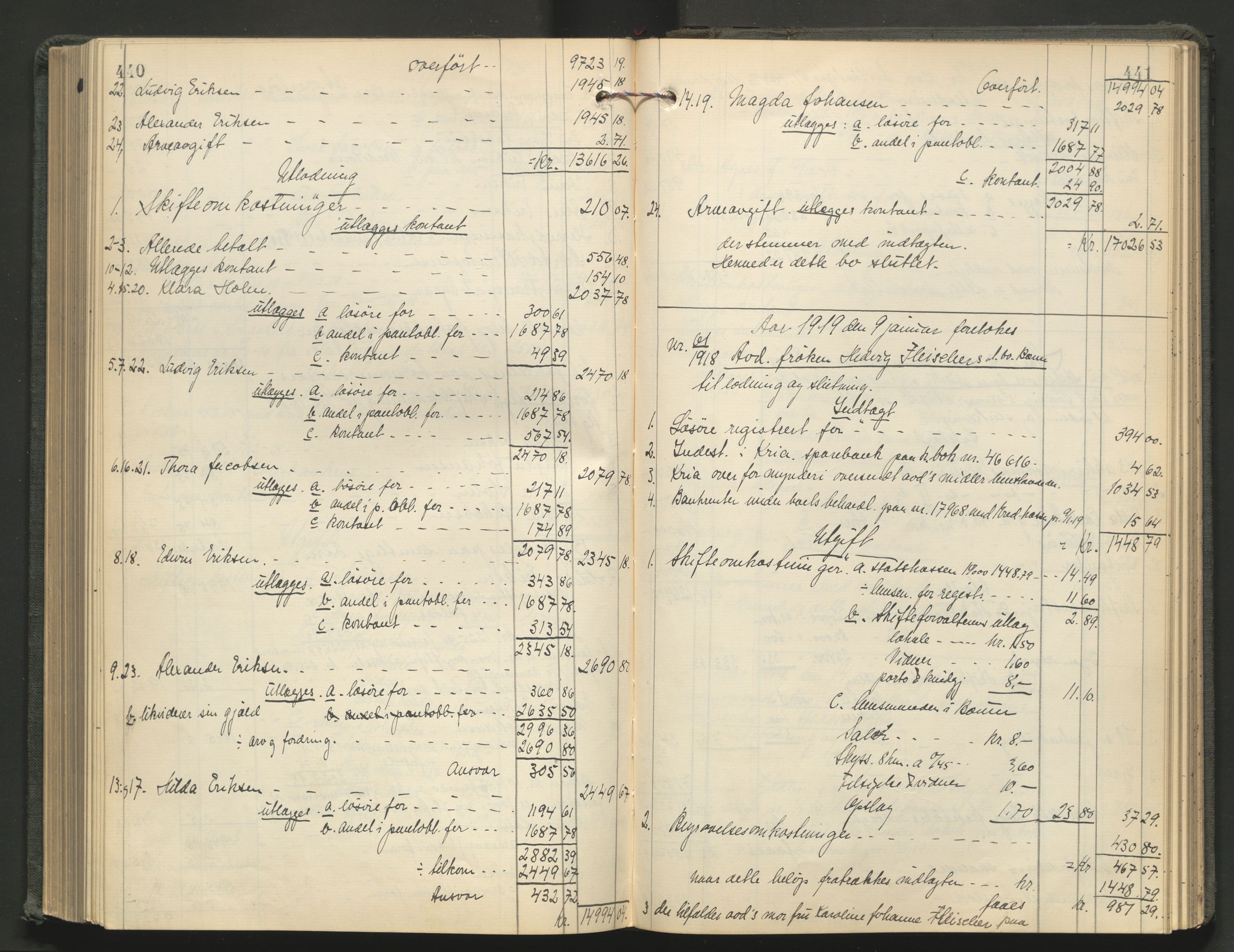 Aker kriminaldommer, skifte- og auksjonsforvalterembete, AV/SAO-A-10452/H/He/L0005: Utlodningsprotokoll, 1915-1919, s. 440-441