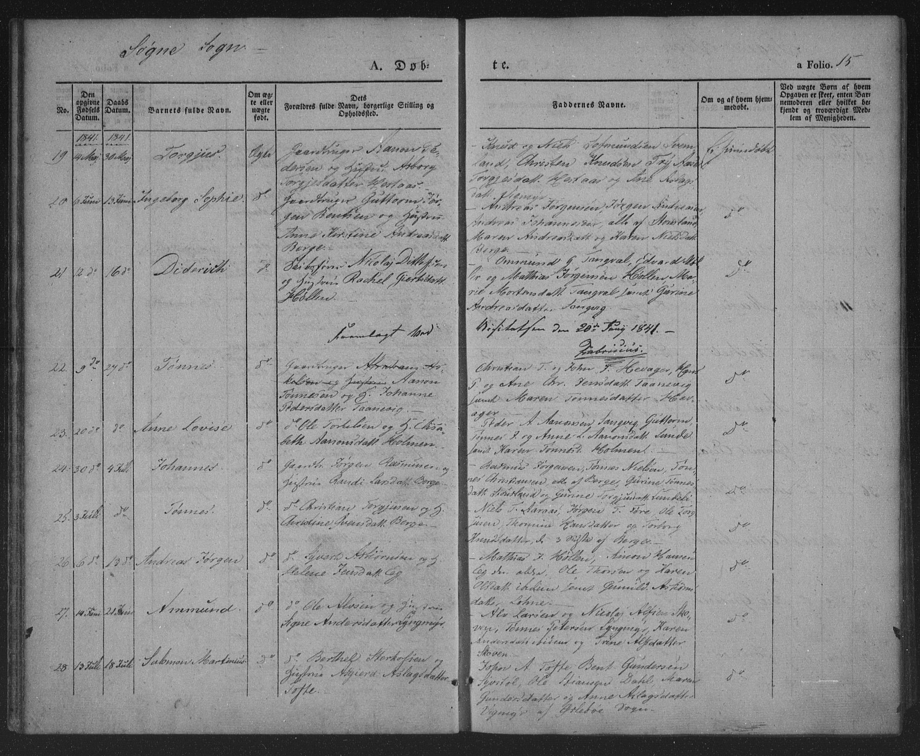 Søgne sokneprestkontor, SAK/1111-0037/F/Fa/Fab/L0009: Ministerialbok nr. A 9, 1838-1853, s. 15