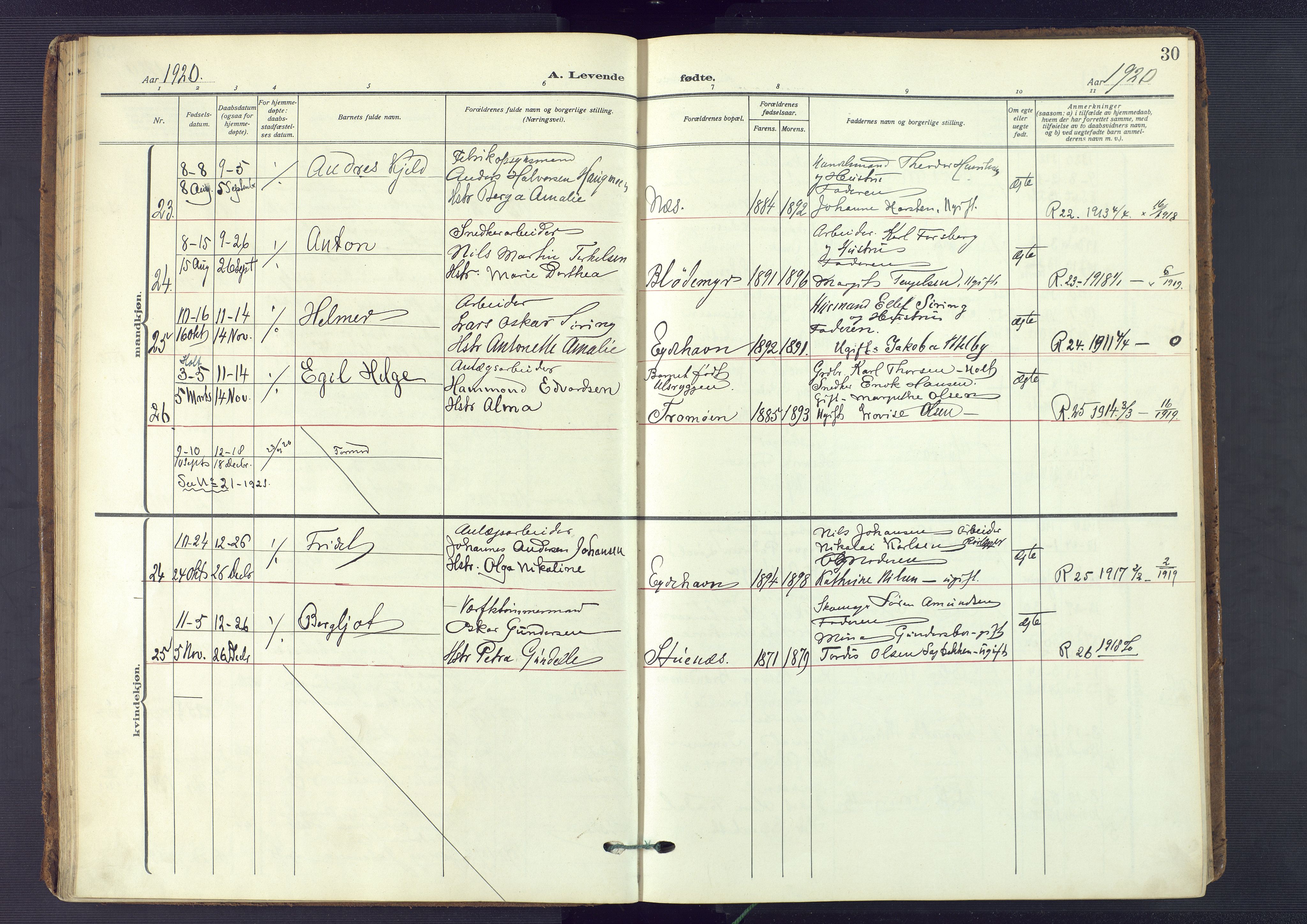 Austre Moland sokneprestkontor, AV/SAK-1111-0001/F/Fa/Fab/L0003: Ministerialbok nr. A 3, 1914-1927, s. 30