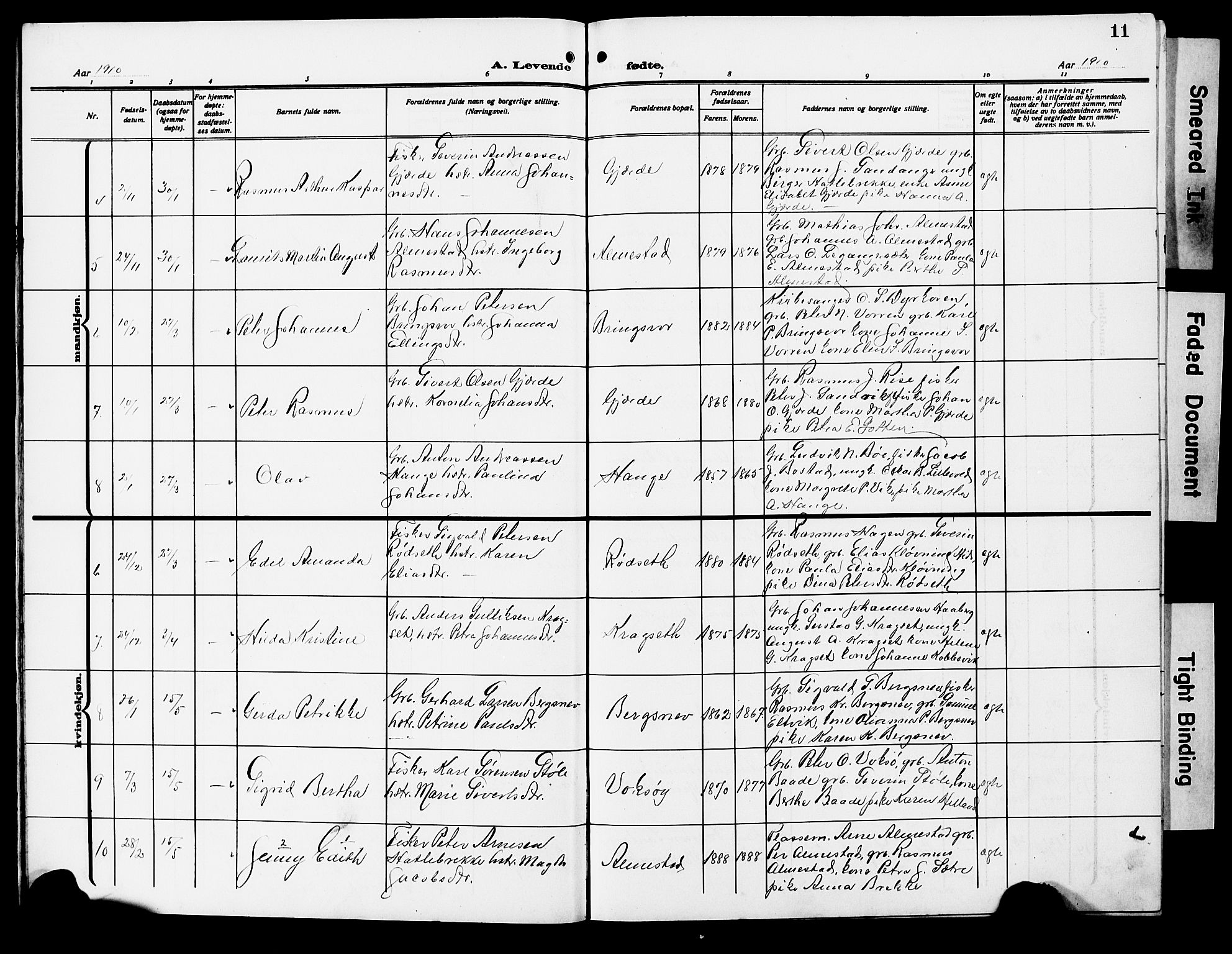 Ministerialprotokoller, klokkerbøker og fødselsregistre - Møre og Romsdal, AV/SAT-A-1454/503/L0050: Klokkerbok nr. 503C05, 1909-1922, s. 11