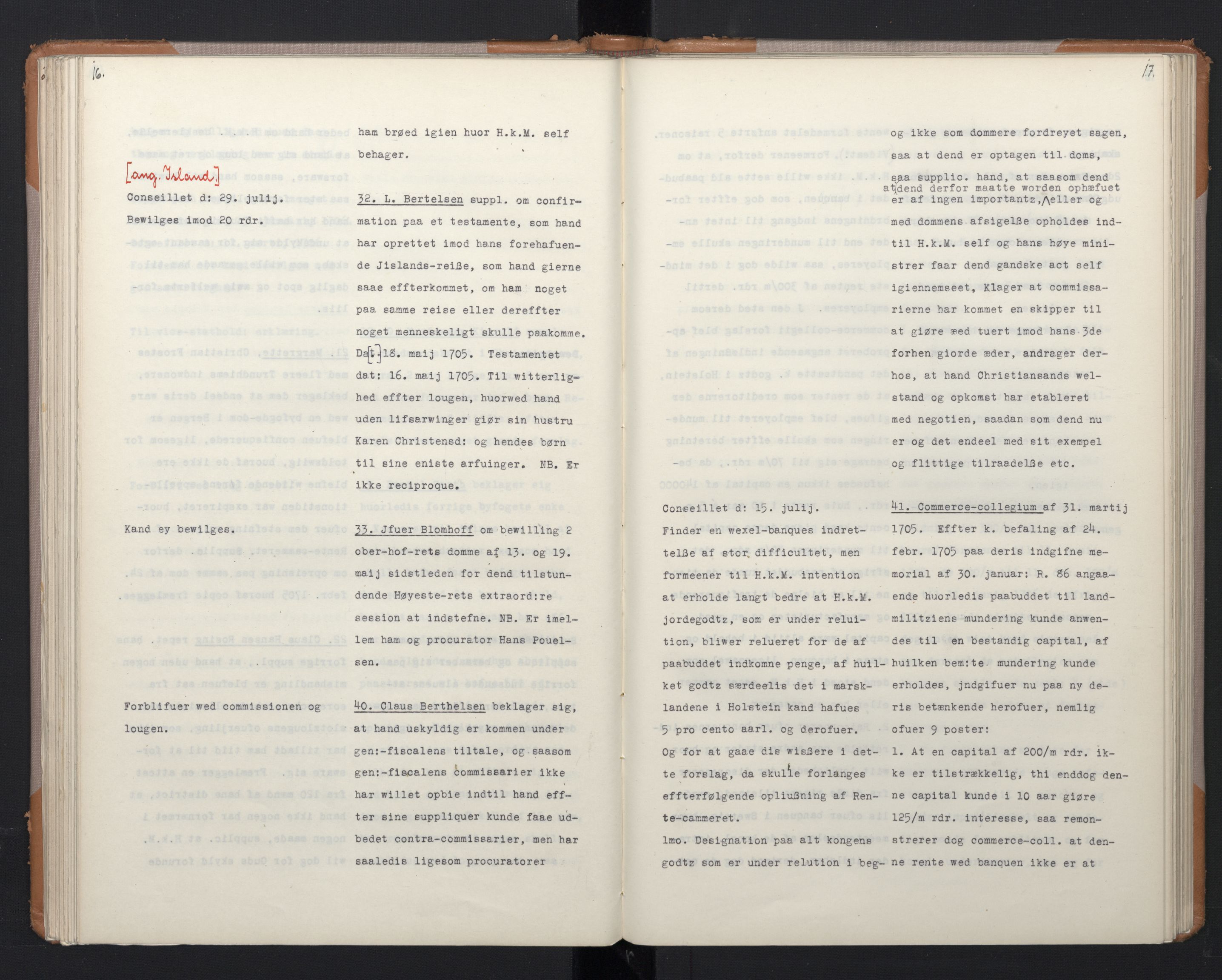 Avskriftsamlingen, RA/EA-4022/F/Fa/L0073: Supplikker, 1705, s. 97