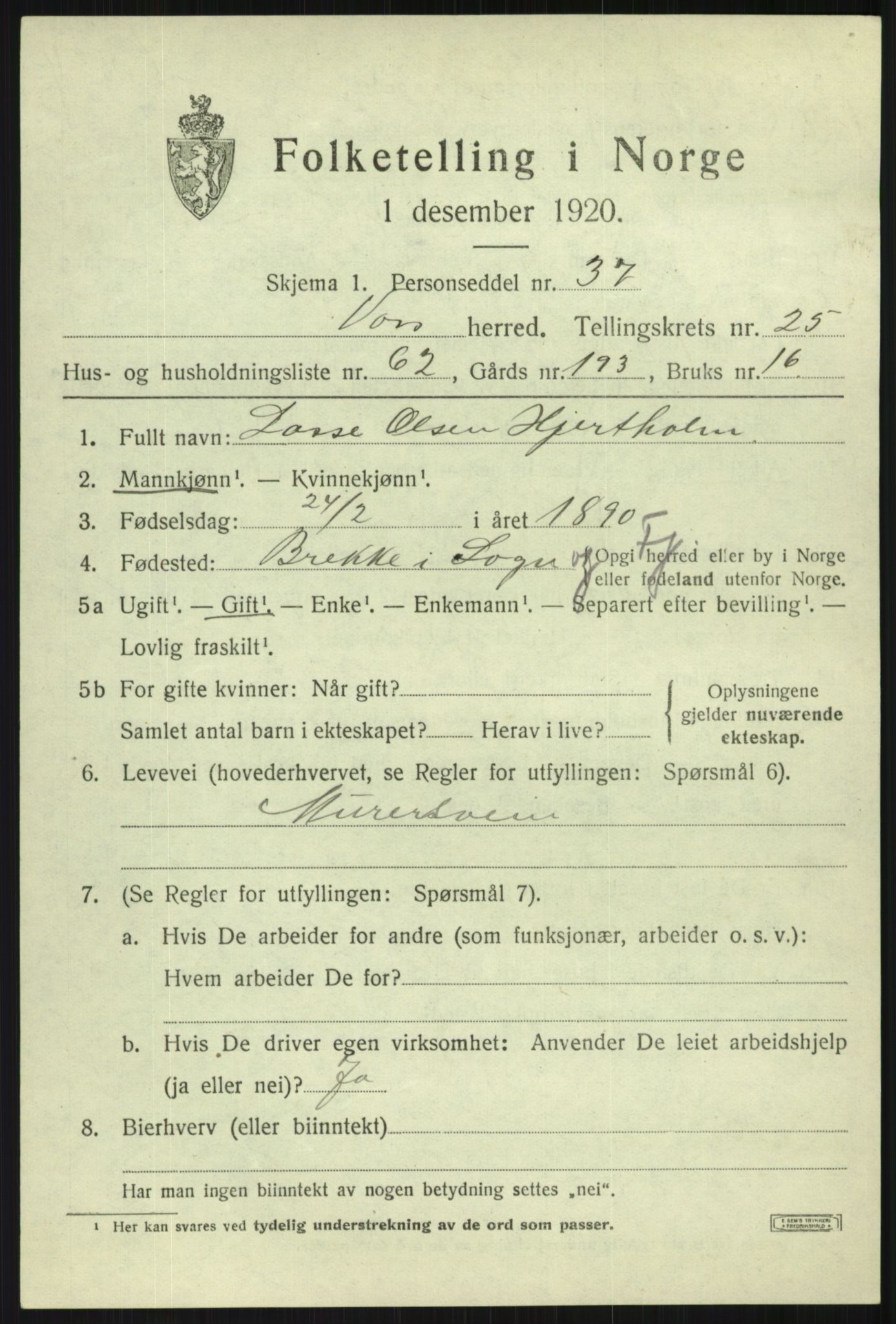 SAB, Folketelling 1920 for 1235 Voss herred, 1920, s. 17735