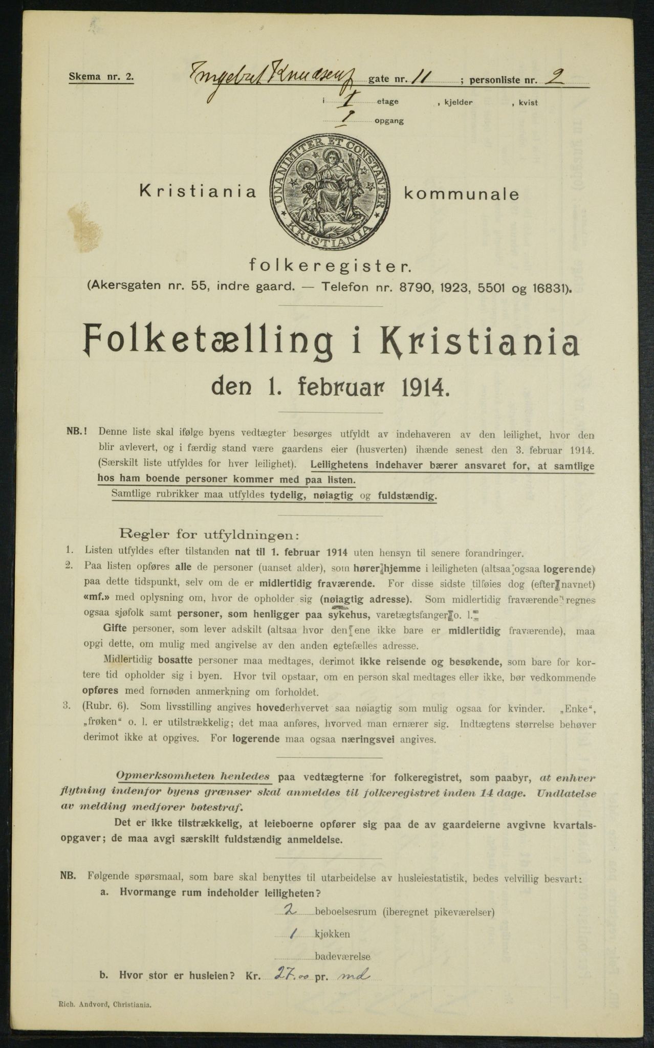 OBA, Kommunal folketelling 1.2.1914 for Kristiania, 1914, s. 43915