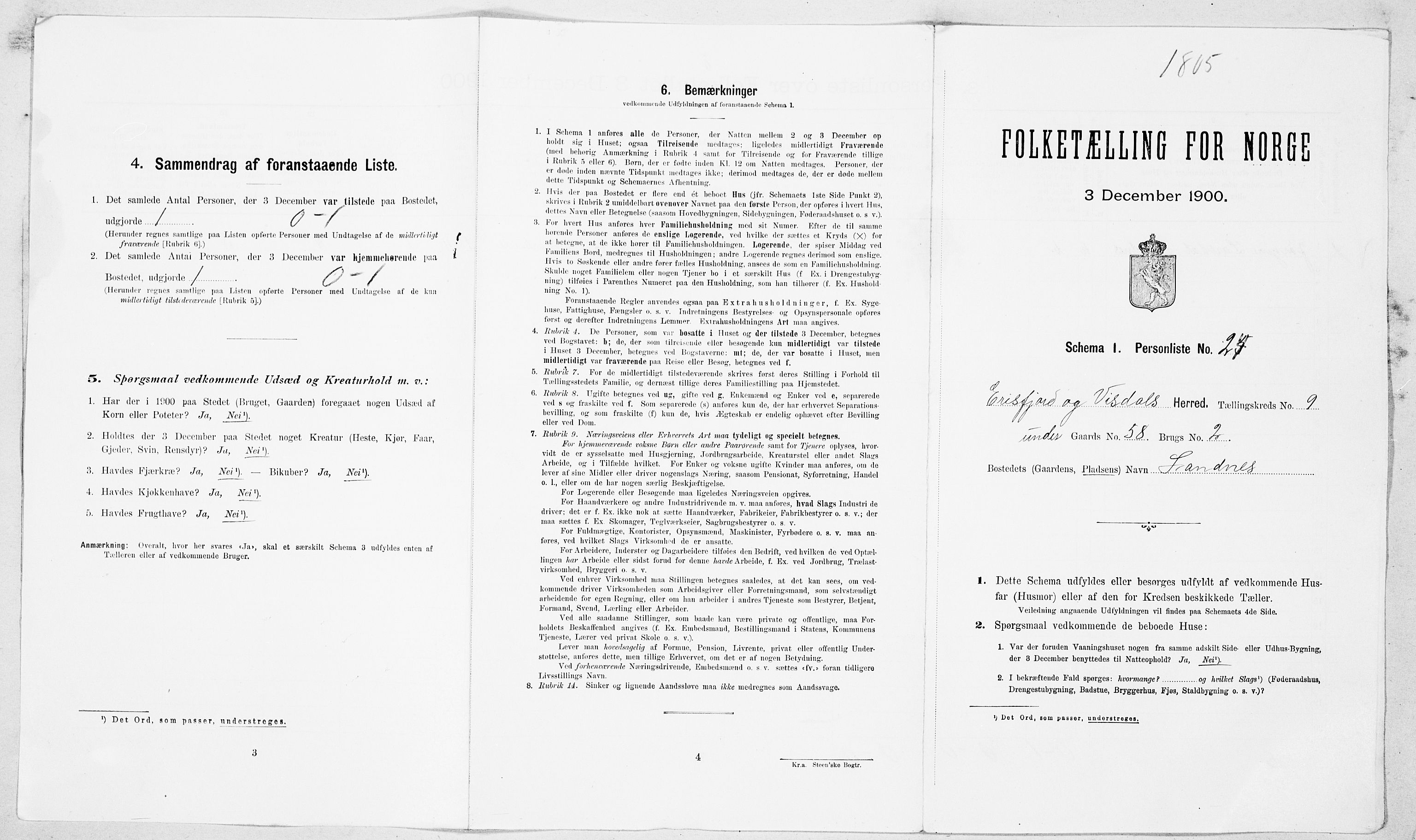 SAT, Folketelling 1900 for 1542 Eresfjord og Vistdal herred, 1900, s. 694