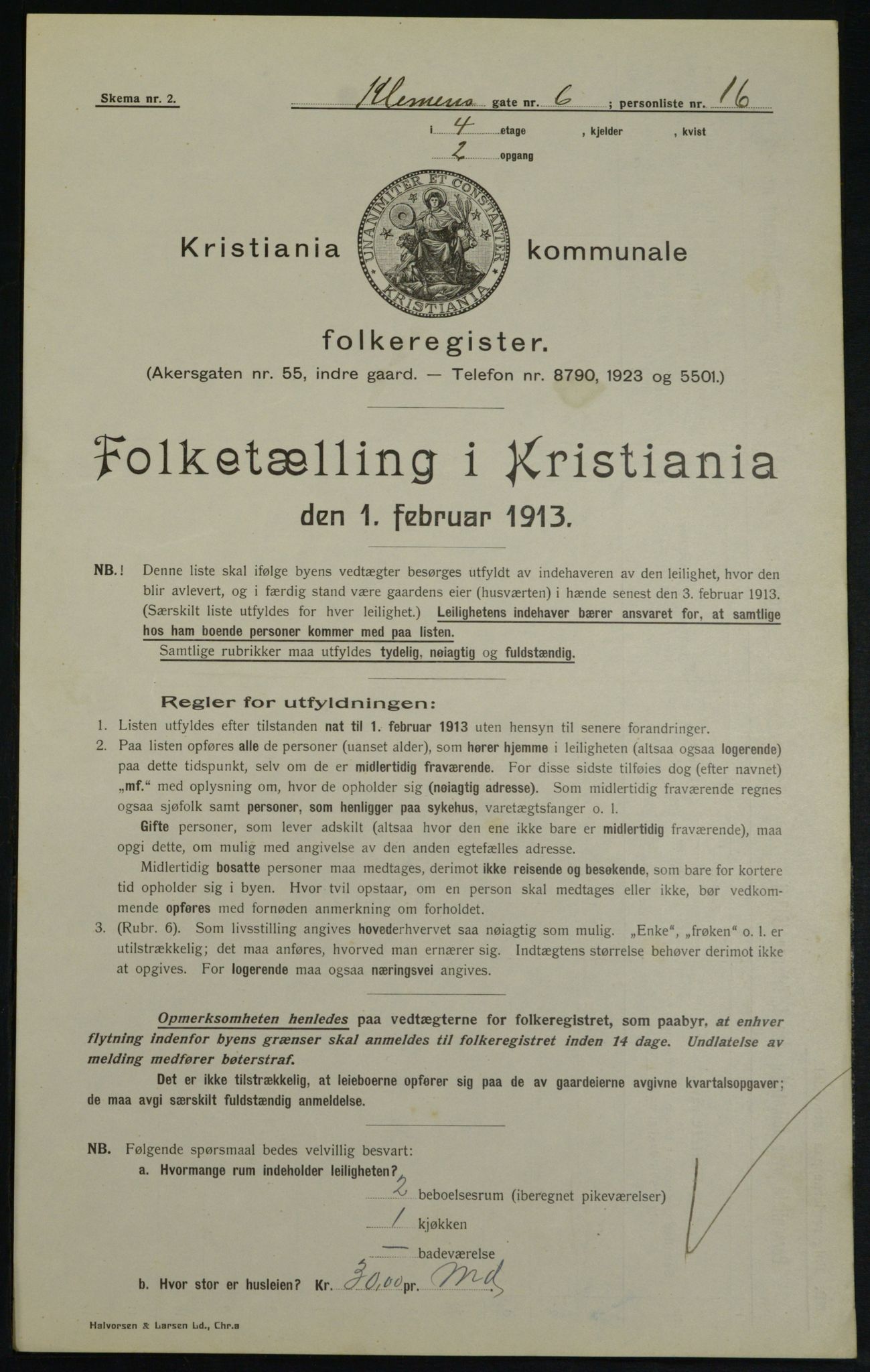 OBA, Kommunal folketelling 1.2.1913 for Kristiania, 1913, s. 12911