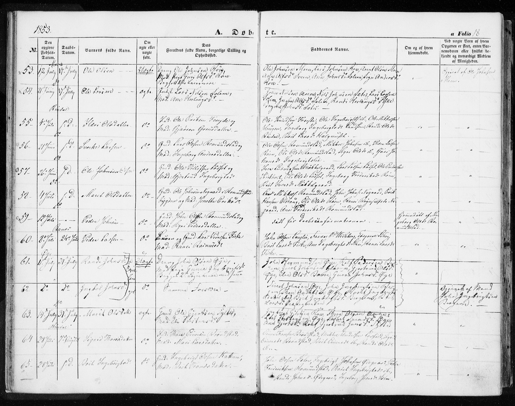 Ministerialprotokoller, klokkerbøker og fødselsregistre - Møre og Romsdal, AV/SAT-A-1454/595/L1044: Ministerialbok nr. 595A06, 1852-1863, s. 18