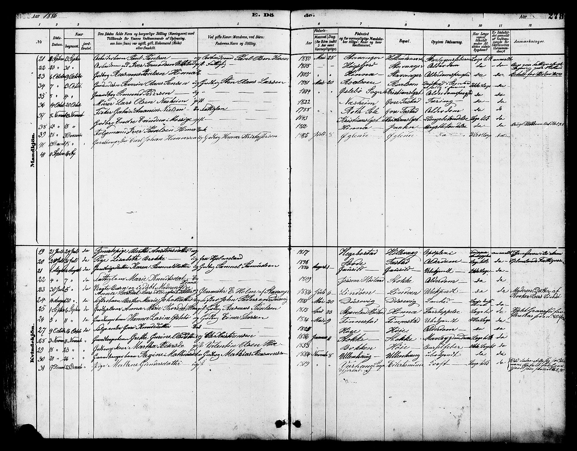 Hetland sokneprestkontor, SAST/A-101826/30/30BB/L0005: Klokkerbok nr. B 5, 1878-1910, s. 278