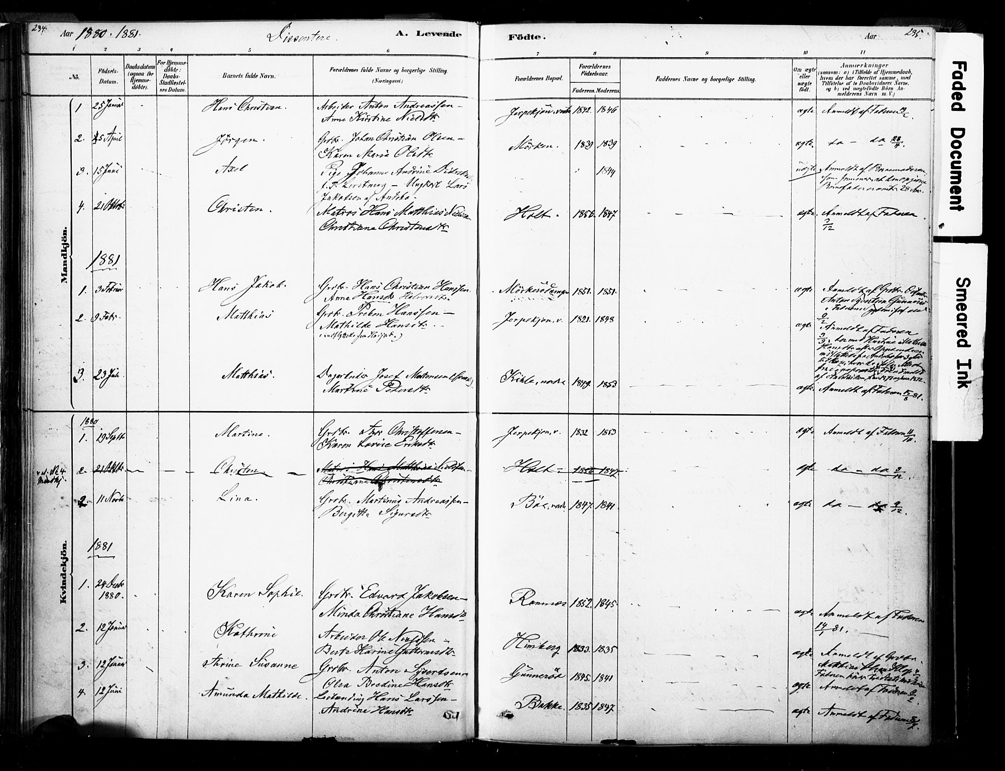 Ramnes kirkebøker, AV/SAKO-A-314/F/Fa/L0007: Ministerialbok nr. I 7, 1878-1895, s. 234-235