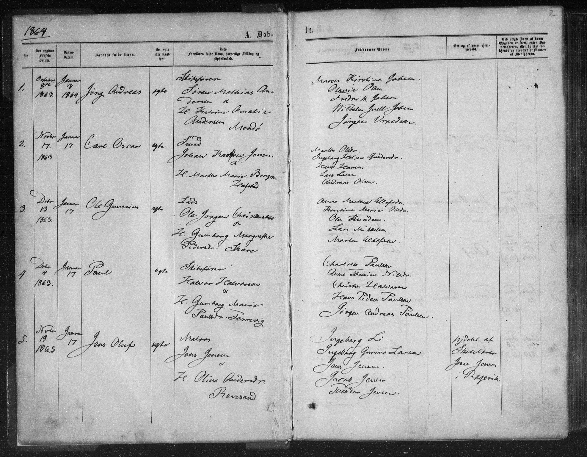 Tromøy sokneprestkontor, AV/SAK-1111-0041/F/Fa/L0007: Ministerialbok nr. A 7, 1864-1869, s. 2