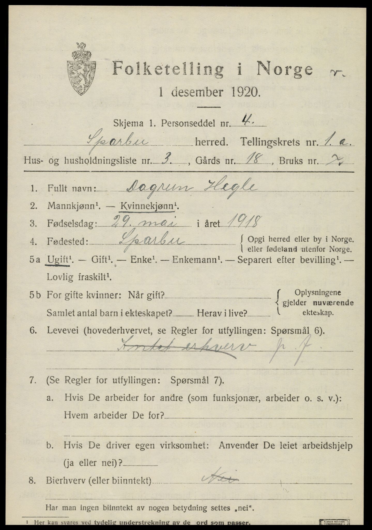 SAT, Folketelling 1920 for 1731 Sparbu herred, 1920, s. 1025
