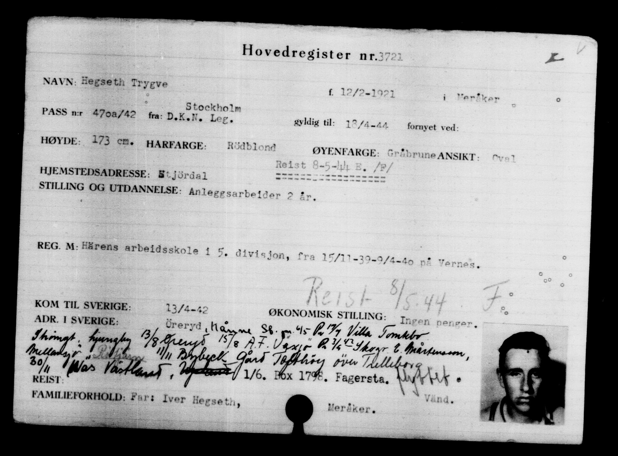 Den Kgl. Norske Legasjons Flyktningskontor, AV/RA-S-6753/V/Va/L0004: Kjesäterkartoteket.  Flyktningenr. 3496-6610, 1940-1945, s. 262