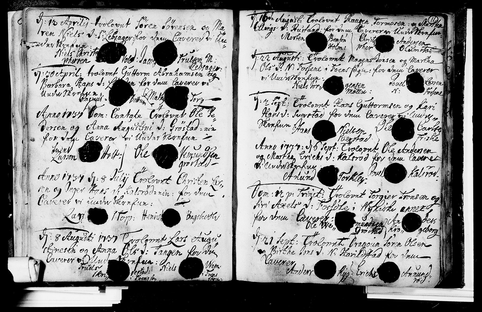 Våle kirkebøker, SAKO/A-334/H/Hb/L0001: Forlovererklæringer nr. 1, 1733-1755, s. 11