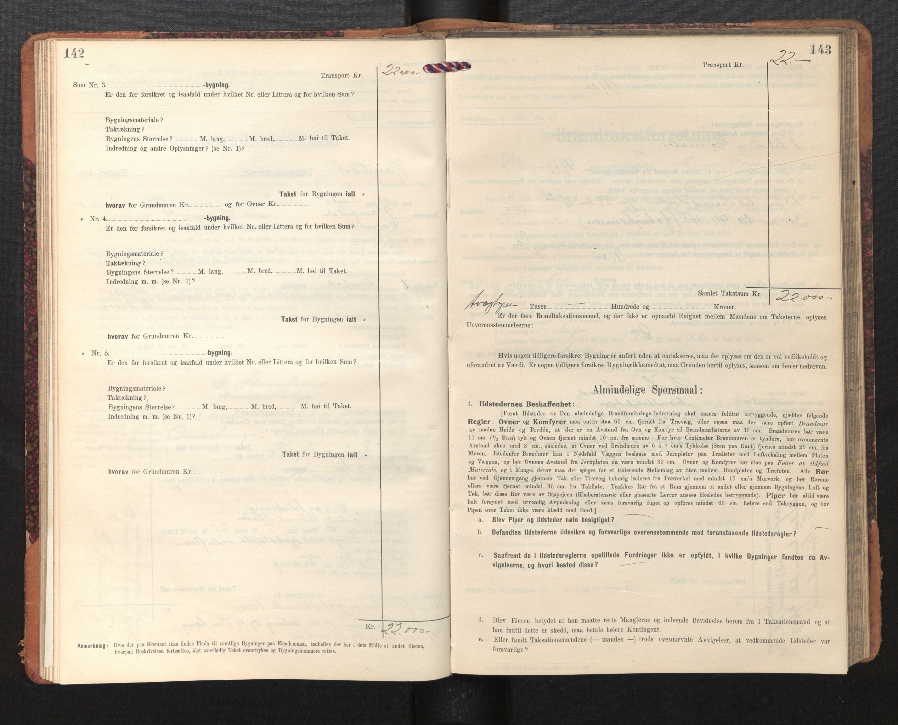 Lensmannen i Naustdal, SAB/A-29501/0012/L0002: Branntakstprotokoll, skjematakst, 1911-1953, s. 142-143