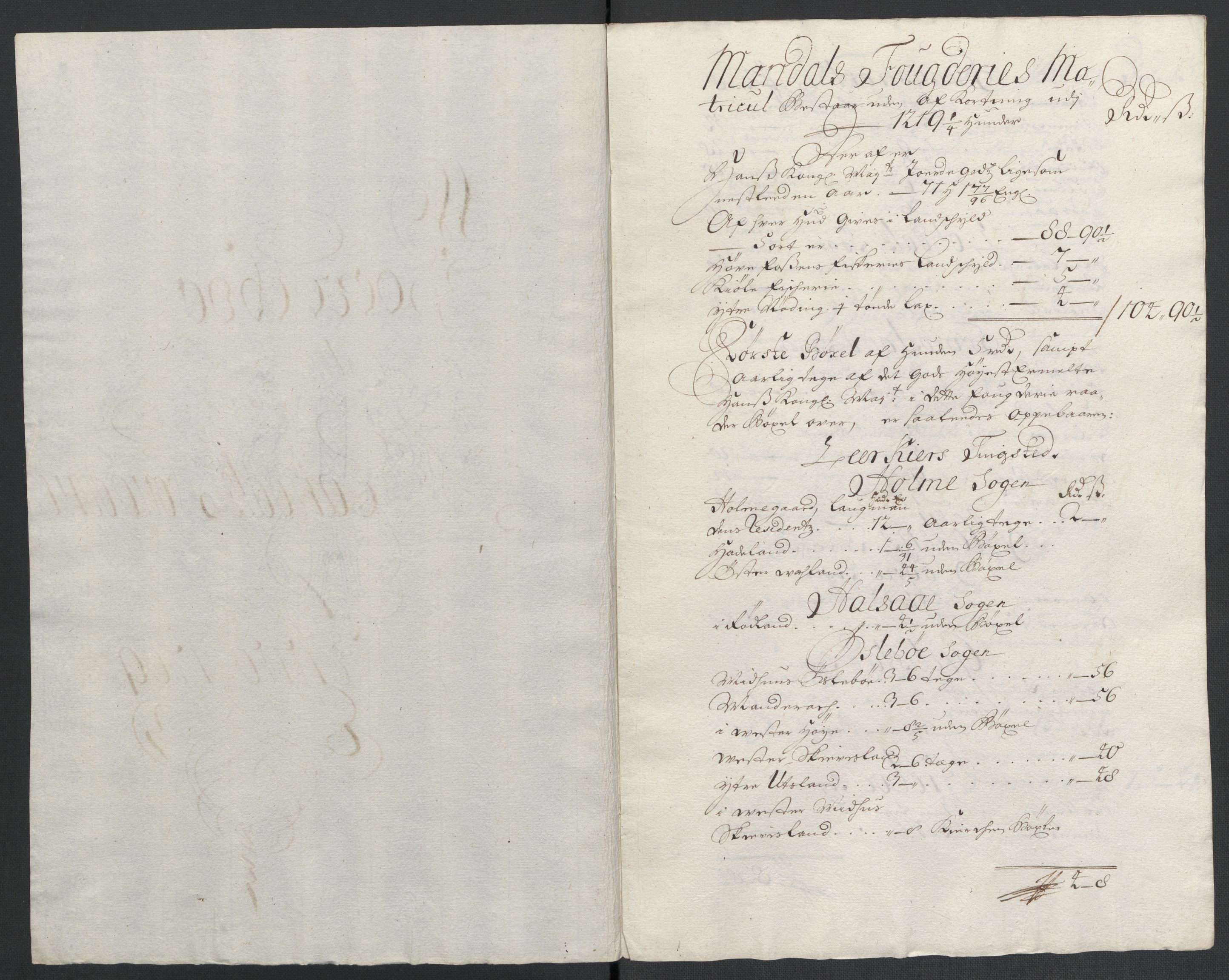 Rentekammeret inntil 1814, Reviderte regnskaper, Fogderegnskap, AV/RA-EA-4092/R43/L2552: Fogderegnskap Lista og Mandal, 1705-1709, s. 243
