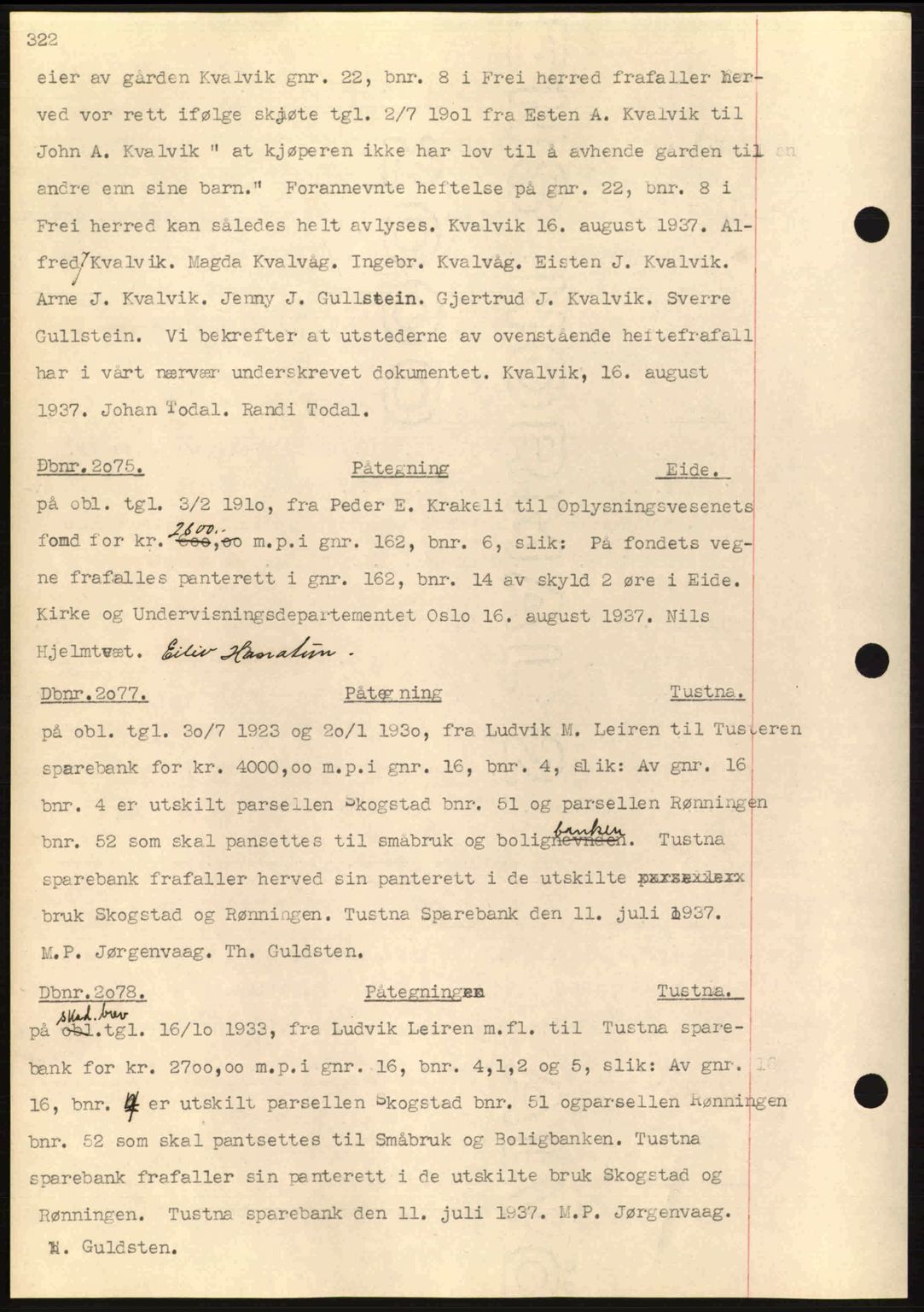 Nordmøre sorenskriveri, SAT/A-4132/1/2/2Ca: Pantebok nr. C80, 1936-1939, Dagboknr: 2075/1937