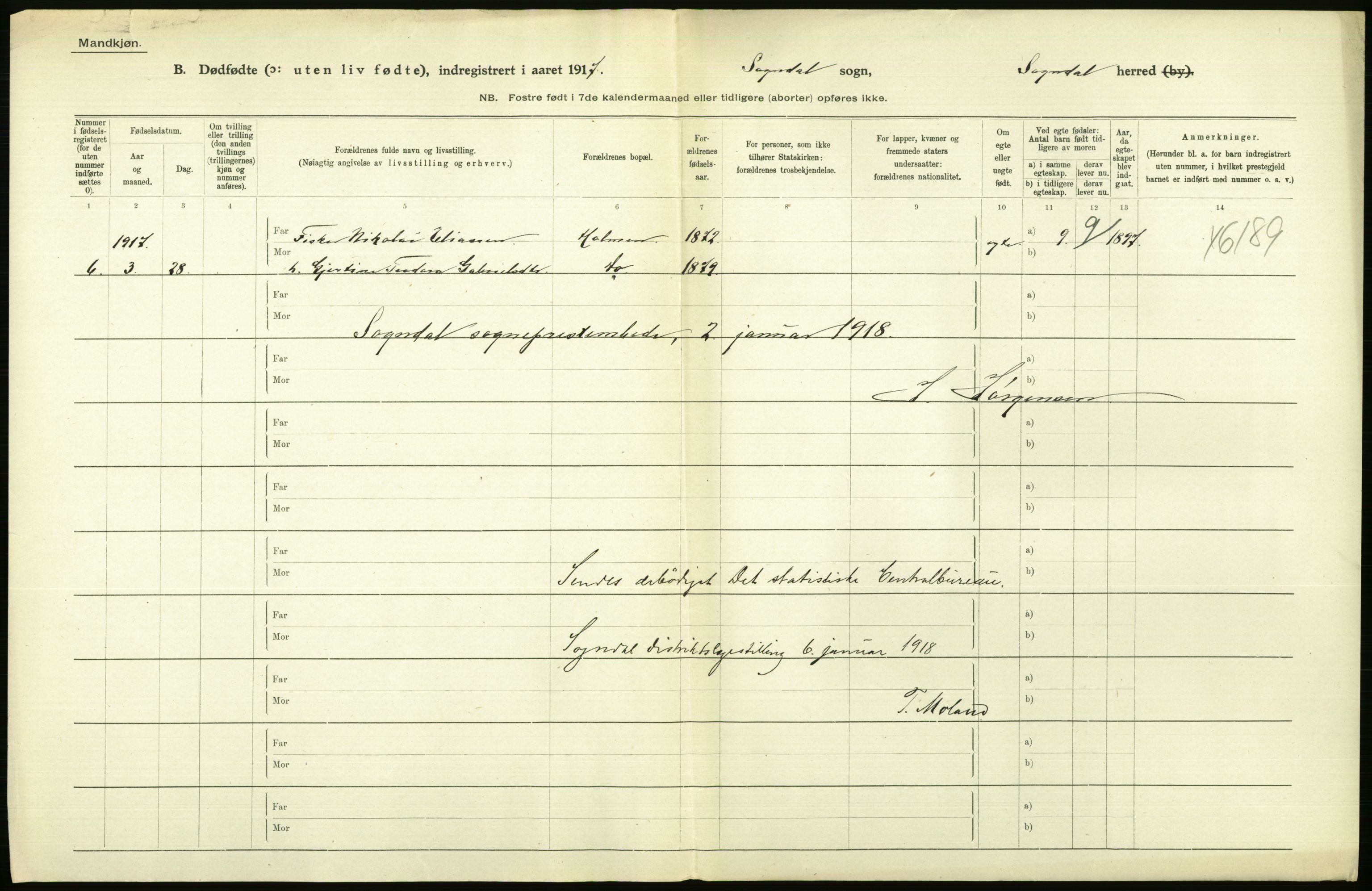 Statistisk sentralbyrå, Sosiodemografiske emner, Befolkning, RA/S-2228/D/Df/Dfb/Dfbg/L0033: Stavanger amt: Døde, dødfødte. Bygder og byer., 1917, s. 634