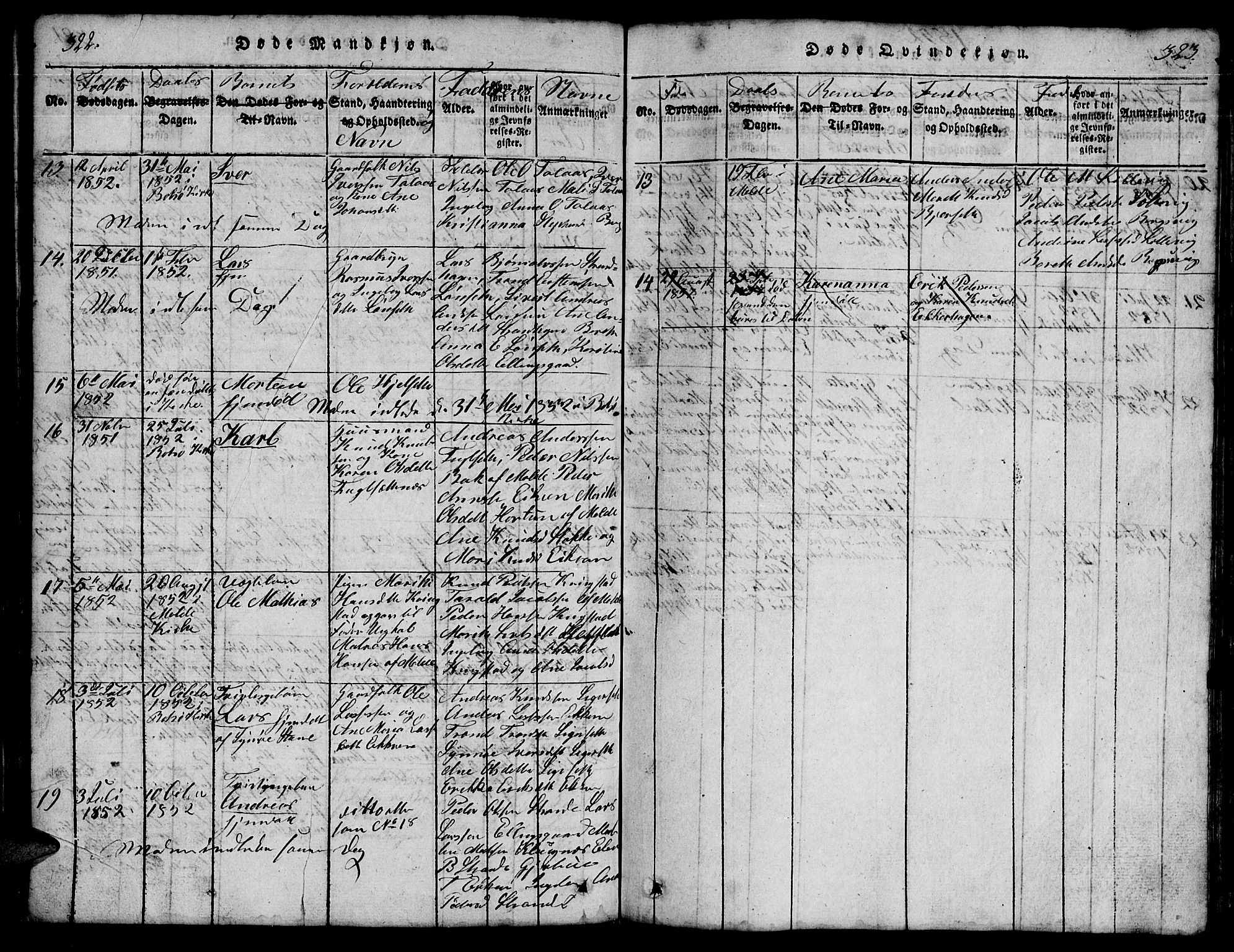 Ministerialprotokoller, klokkerbøker og fødselsregistre - Møre og Romsdal, AV/SAT-A-1454/555/L0665: Klokkerbok nr. 555C01, 1818-1868, s. 322-323