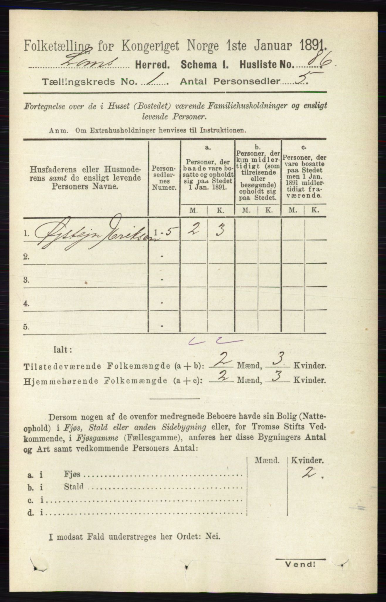 RA, Folketelling 1891 for 0514 Lom herred, 1891, s. 107