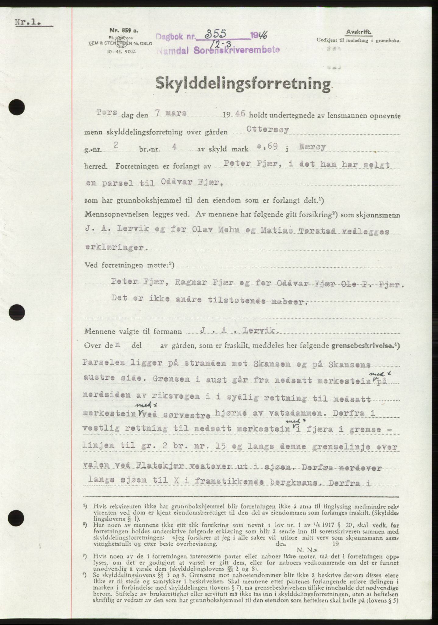 Namdal sorenskriveri, SAT/A-4133/1/2/2C: Pantebok nr. -, 1946-1946, Dagboknr: 355/1946