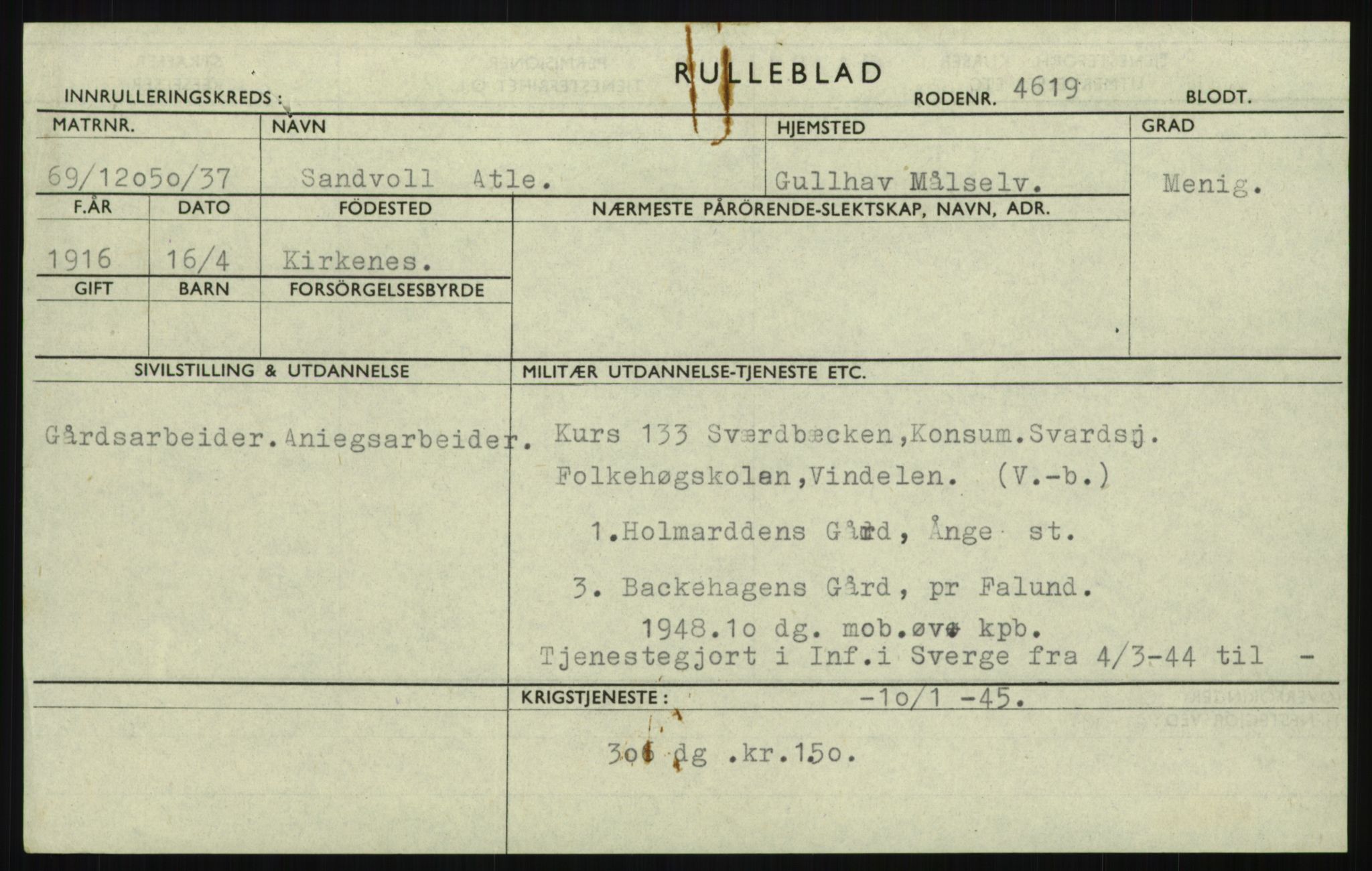 Forsvaret, Troms infanteriregiment nr. 16, AV/RA-RAFA-3146/P/Pa/L0021: Rulleblad for regimentets menige mannskaper, årsklasse 1937, 1937, s. 1101