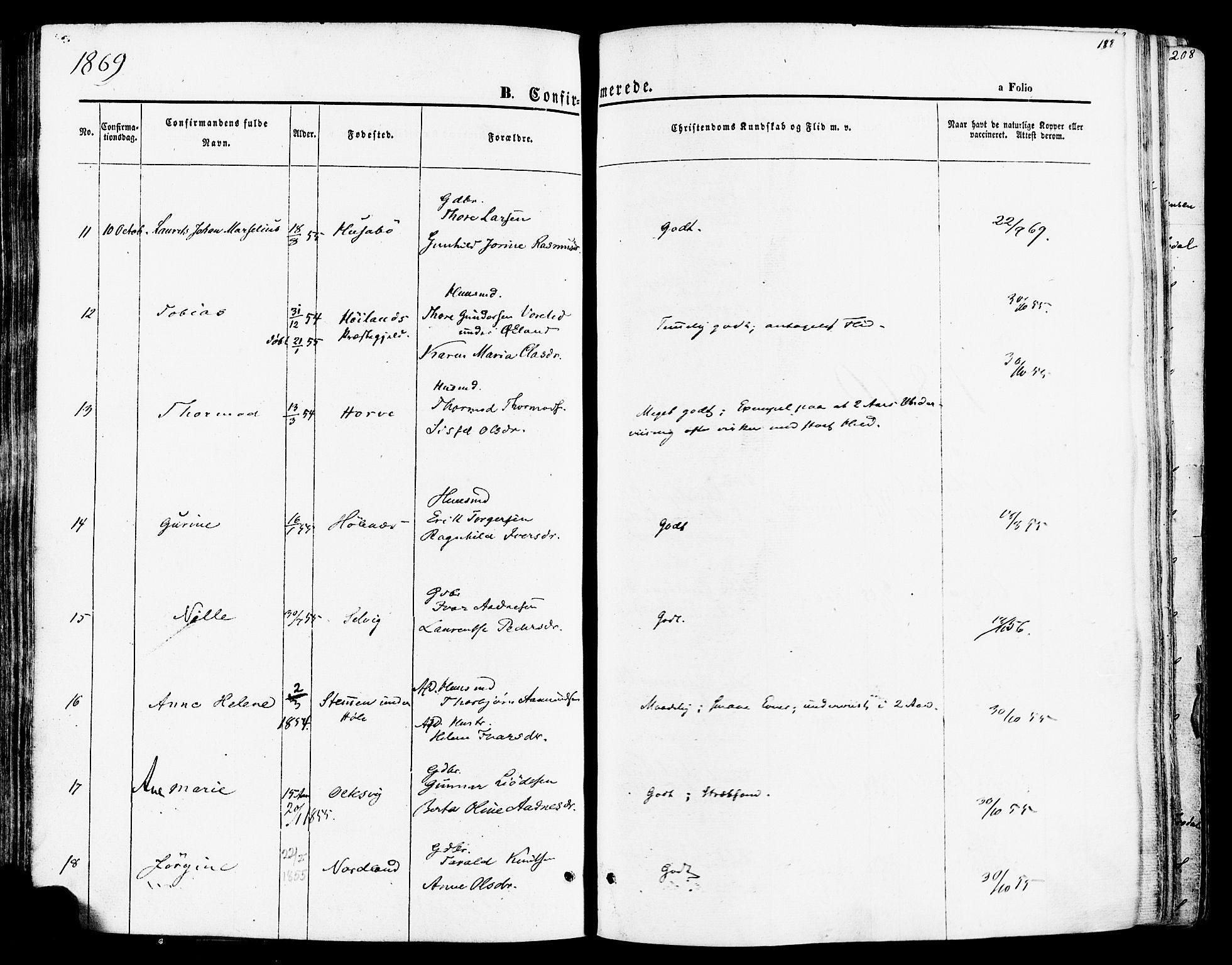 Høgsfjord sokneprestkontor, SAST/A-101624/H/Ha/Haa/L0002: Ministerialbok nr. A 2, 1855-1885, s. 188