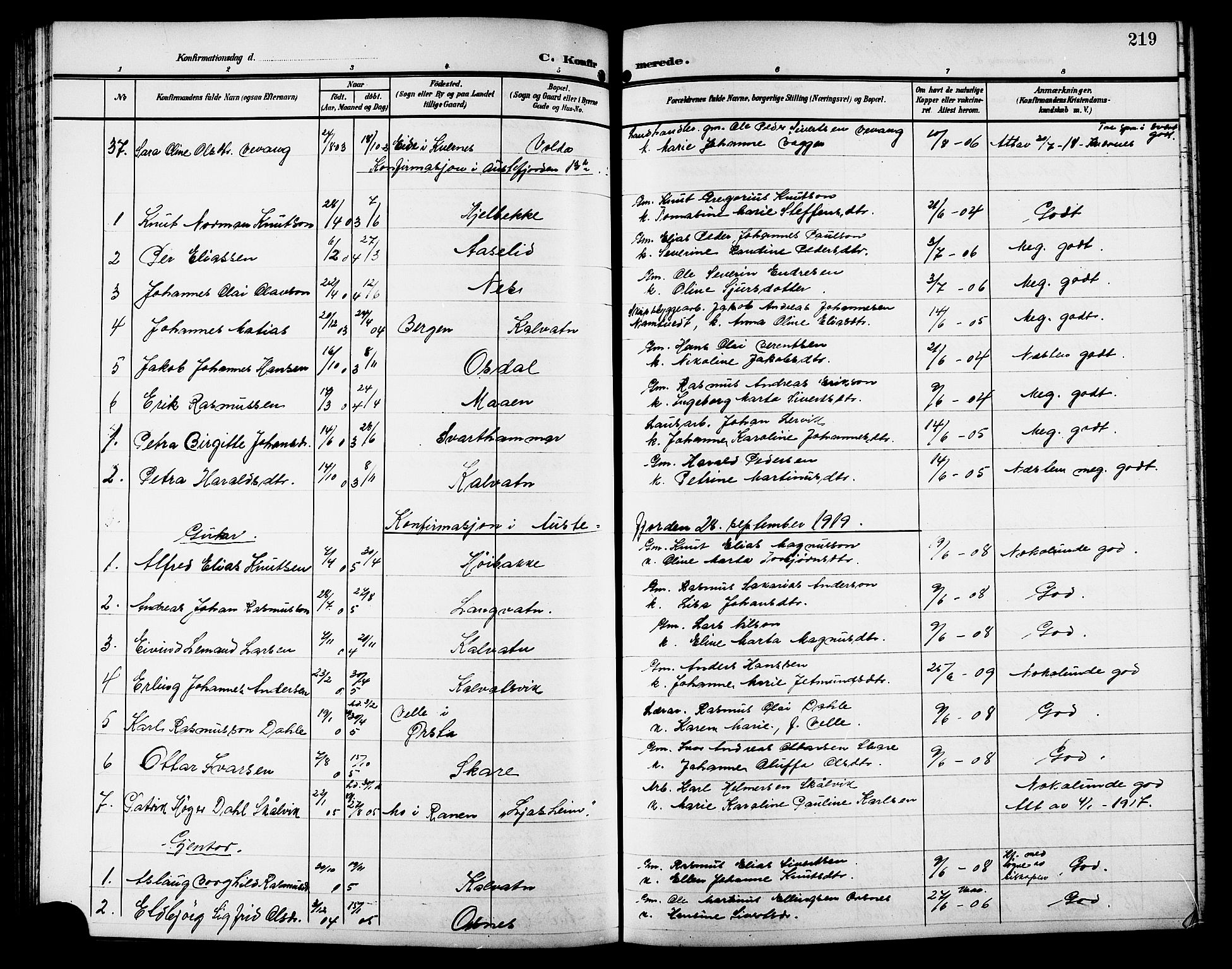 Ministerialprotokoller, klokkerbøker og fødselsregistre - Møre og Romsdal, SAT/A-1454/511/L0159: Klokkerbok nr. 511C05, 1902-1920, s. 219