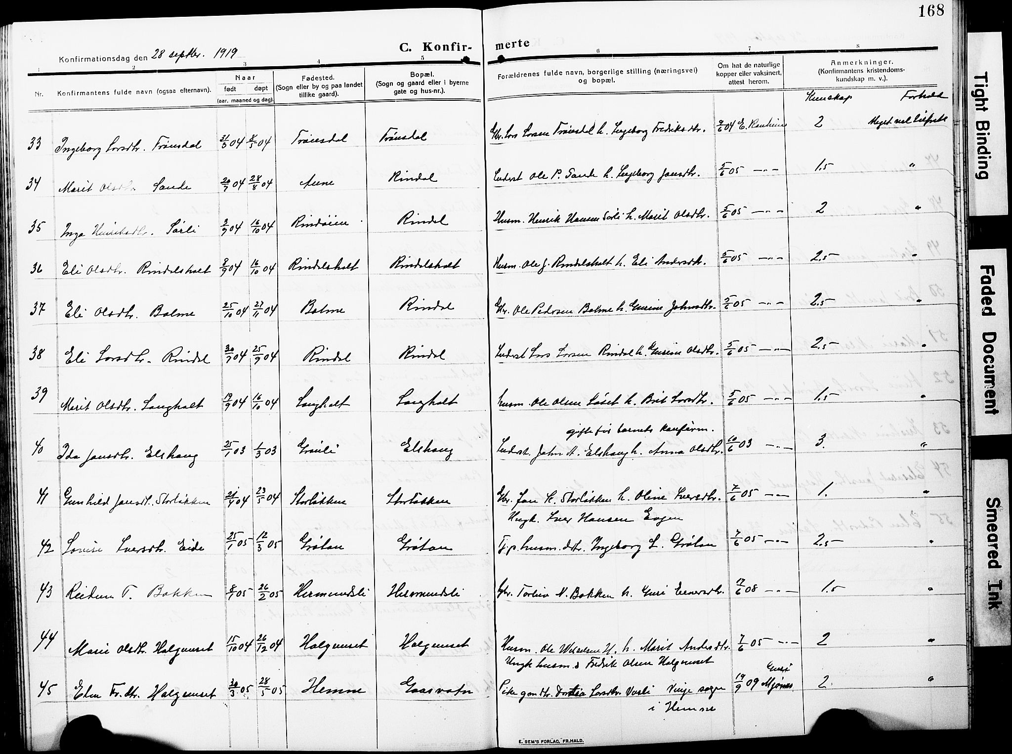 Ministerialprotokoller, klokkerbøker og fødselsregistre - Møre og Romsdal, AV/SAT-A-1454/598/L1079: Klokkerbok nr. 598C04, 1909-1927, s. 168